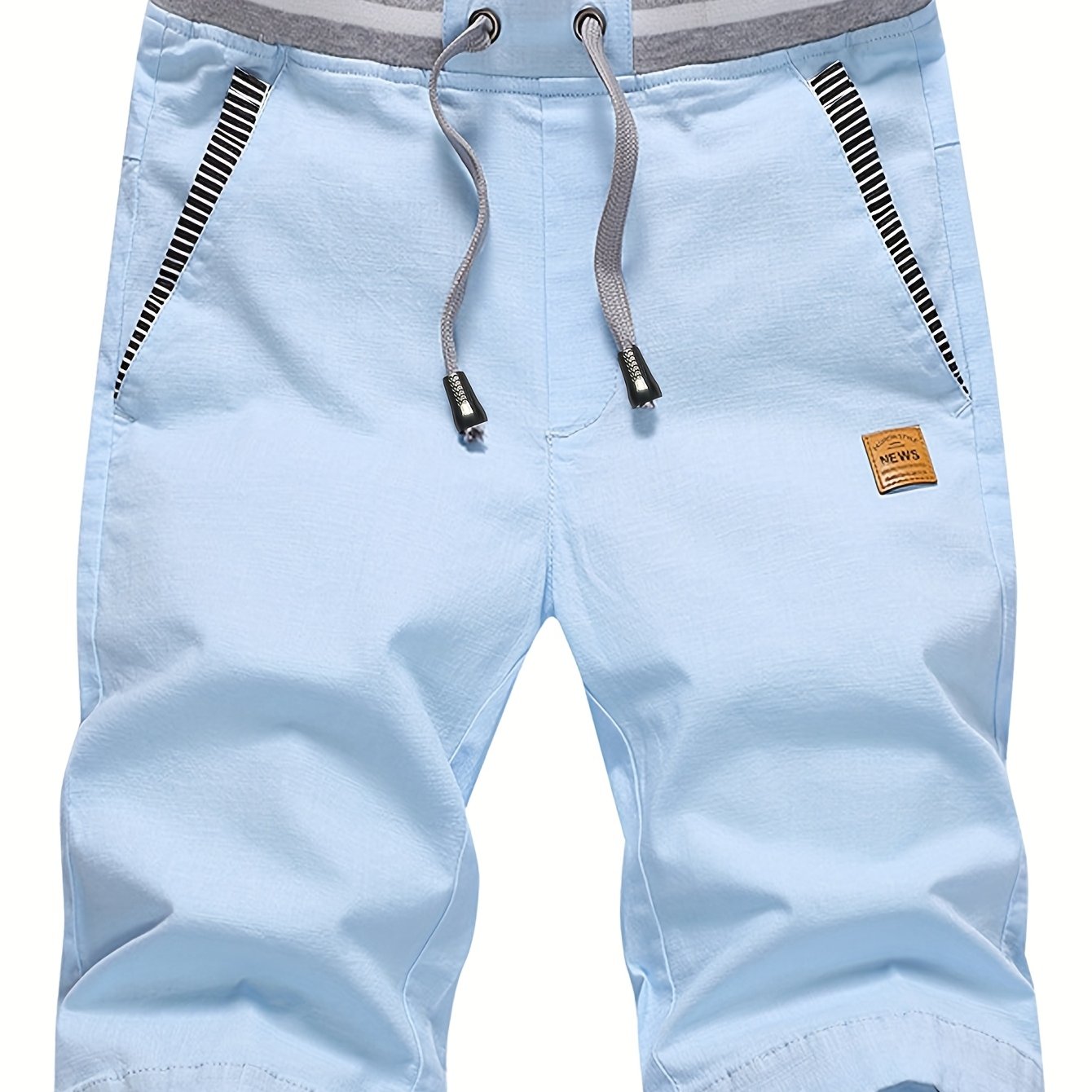 Image of Men's 2-in-1 Look Spliced Casual Shorts With Drawstring Waist, Label Patch, Summer Short Straight-leg Beach Casual Sport Daily Knee-length Pants