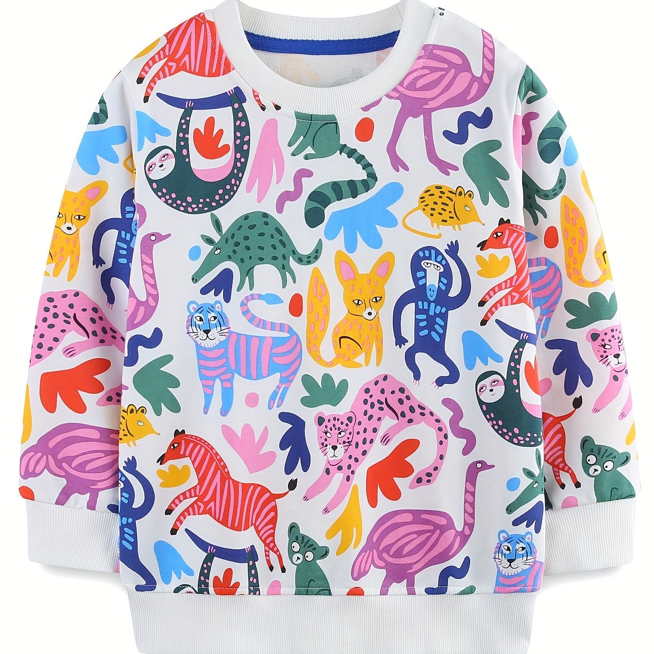Image of Girl's European And Hoodie Christmas Pure Autumn And Winter Cartoon Animal Pattern Round Neck Hoodie 2-7y