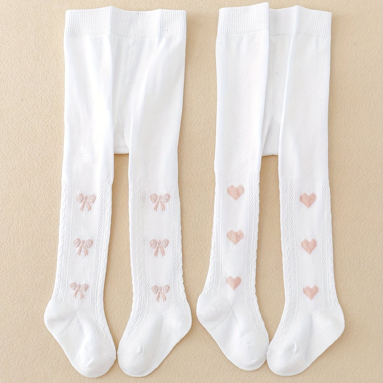 Image of [tights Accept Outer Packaging Label] 2pcs Set Girls' Heart Bow Print Tights Leggings