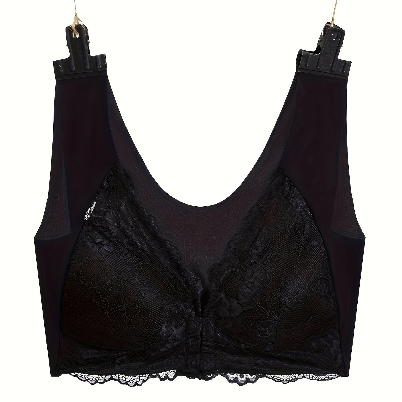 Contrast Lace Wireless Bra Comfy Breathable Front Buckle Bra - Temu