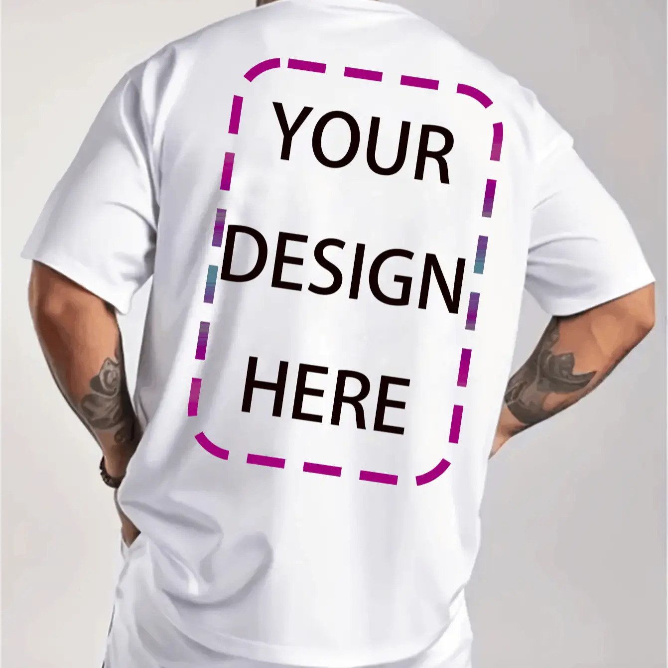 TEMU Customizable Men's Vintage Pattern T-shirt - Breathable Summer Casual Short Sleeves, Curved , Round Neck, Personalized With Photos/text/logos,