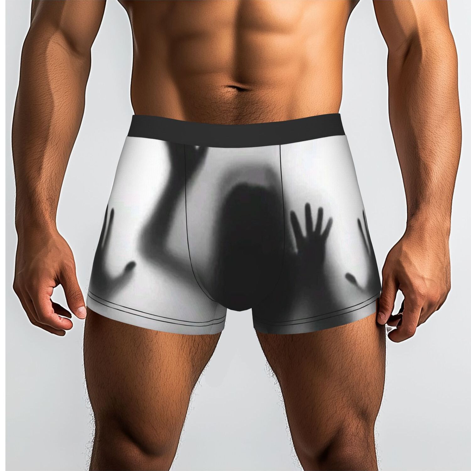 TEMU 1pc Multiple Palm Overlapping Shadow On Gray White Background Underpants Breathable Panties Men Underwear Print Shorts Boxer Briefs