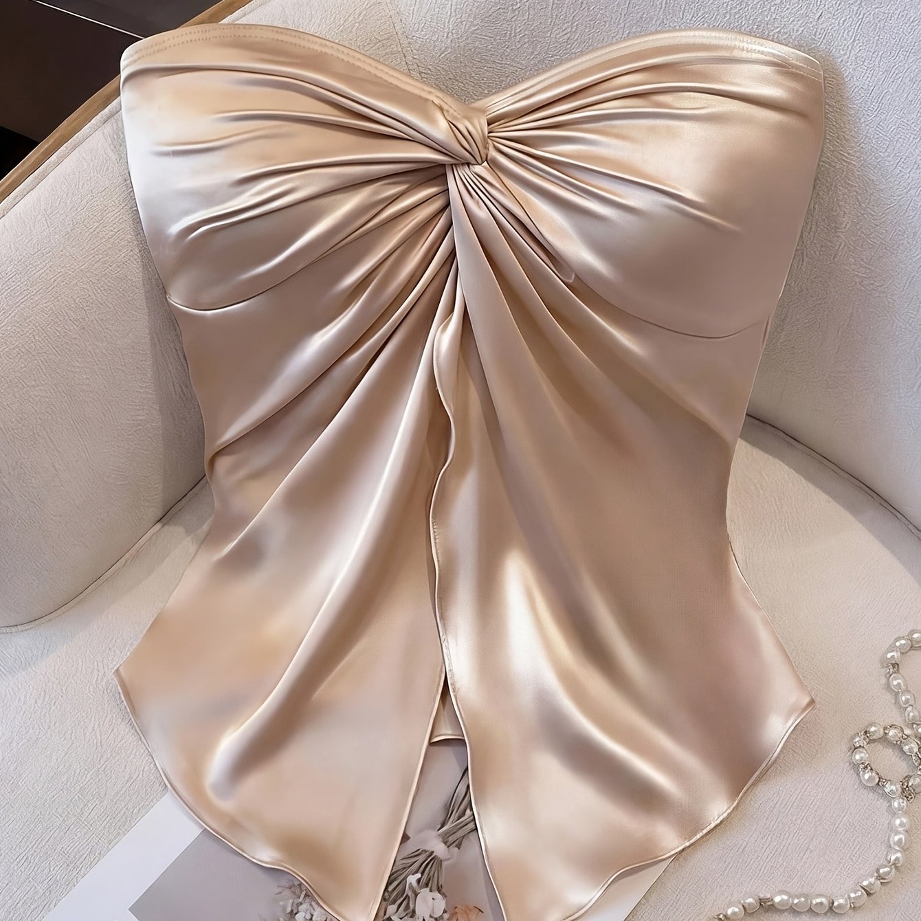 TEMU Chaleco Bandeau Elegante de Satén para Mujer con Diseño de Extremos, Ideal para Citas, Ropa Casual para Ir al Trabajo (Adecuado para de Pecho
