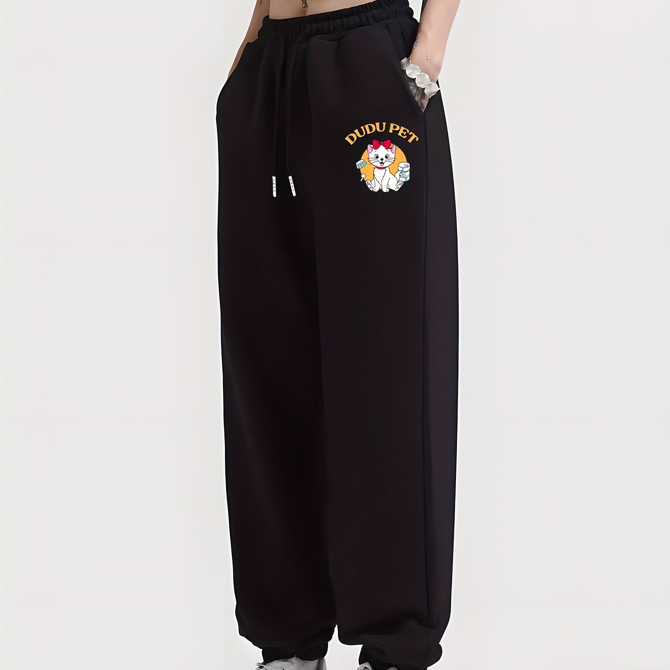 Cute Cat Print Jogger Pants Casual Drawstring Pants Pocket - Temu