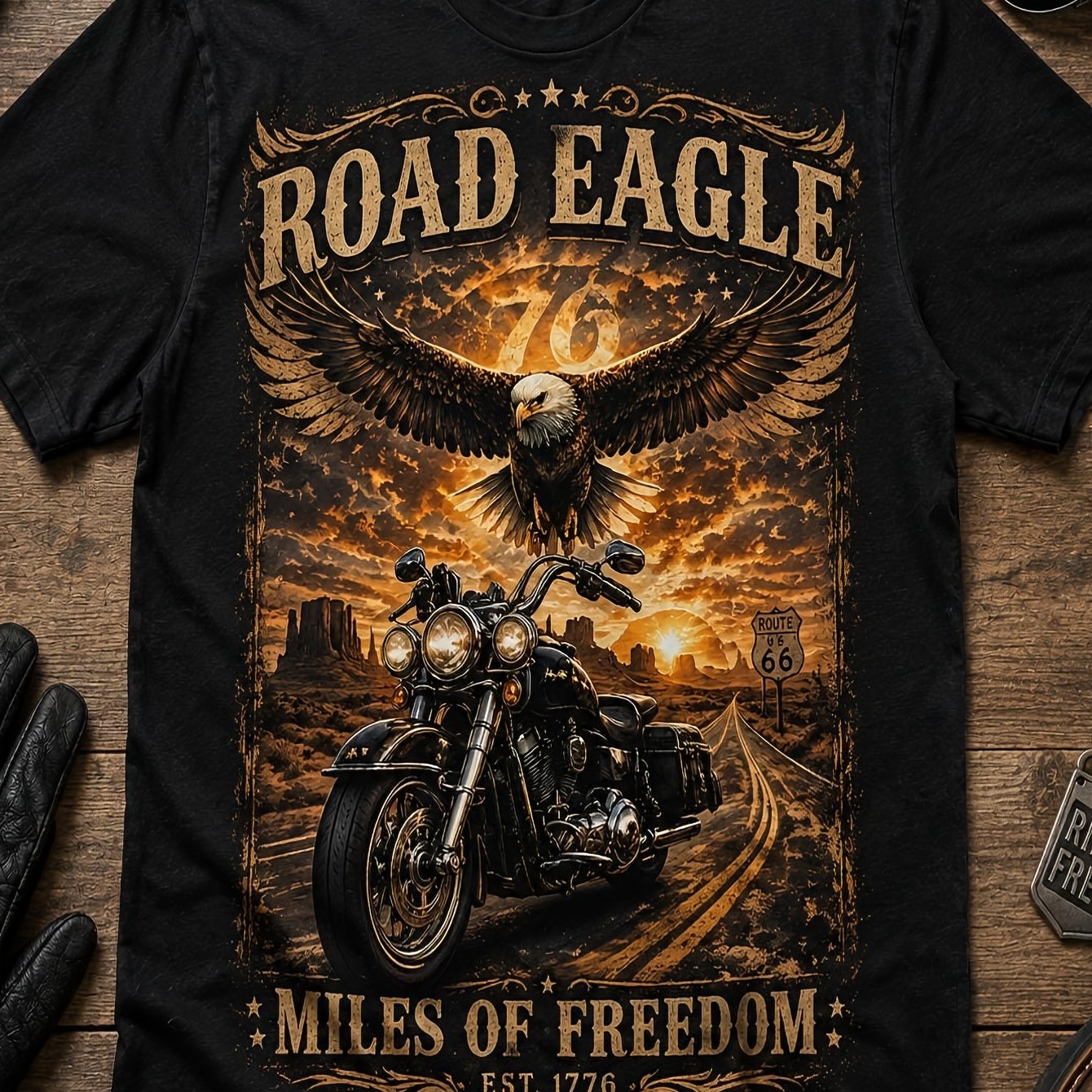 TEMU Road Eagle Motorcycle Travel Shirt Long Distance Rider Tee Miles Of Biker Birthday Gift Cruise Outfit Crew Neck Men 180g T-shirt
