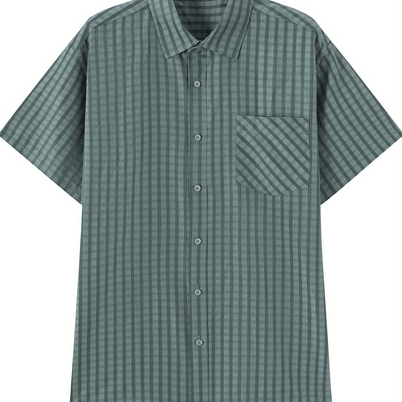 TEMU 2025 New European And Men's Casual Professional Striped Collared Shirt, Fashionable Breathable Skin-friendly Short Sleeve Men's Shirt