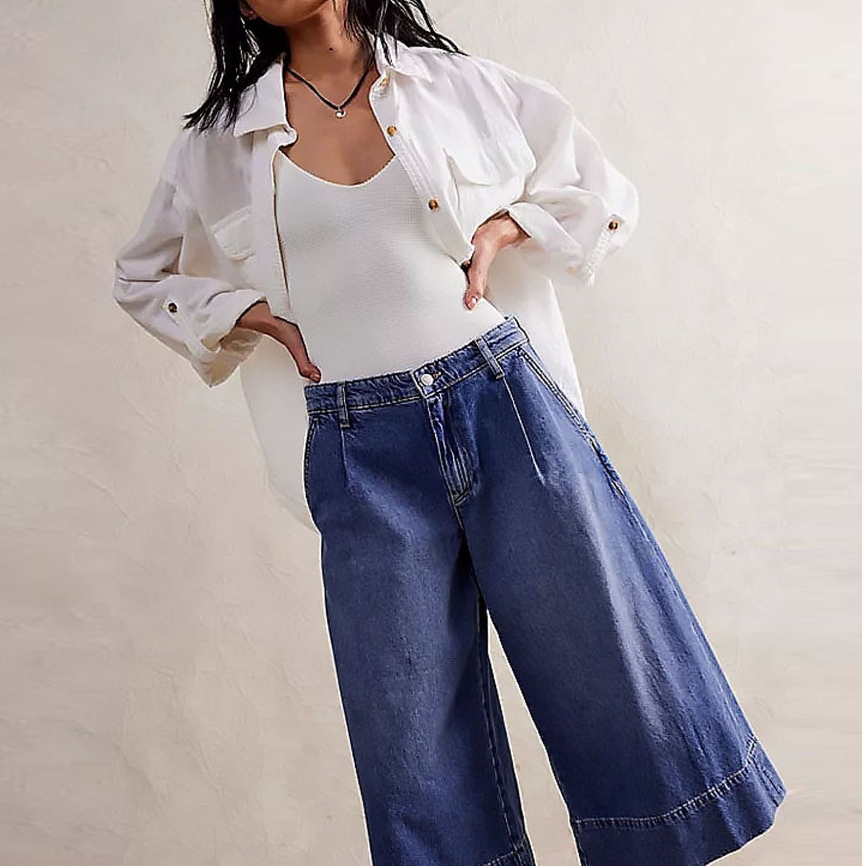 TEMU Women's Stretchy Denim Wide Leg Shorts For Summer, Casual And Fashionable Shorts, Loose And Comfortable Solid Denim Shorts, Suitable For Spring
