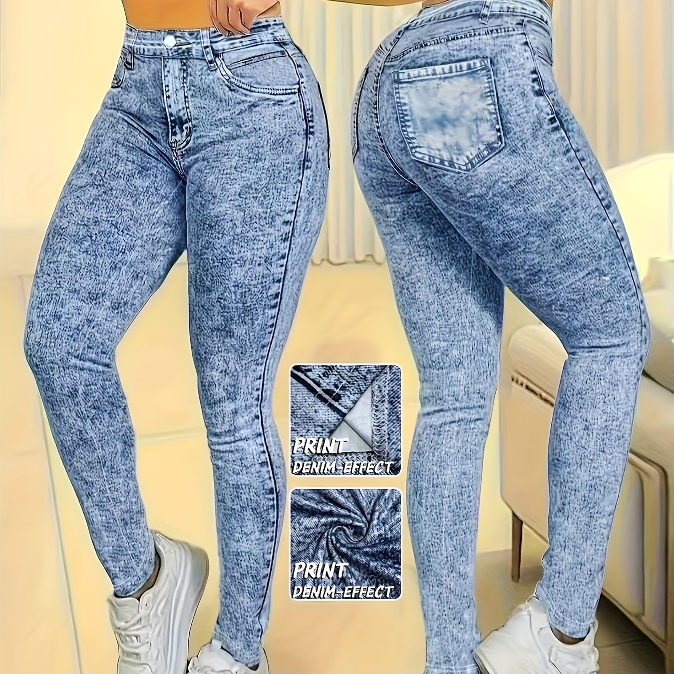 TEMU 프린팅 팬츠 - 데님 원단 아님 프린팅 레깅스 - 데님 원단 아님 데님 팬츠 데님 원단 아님