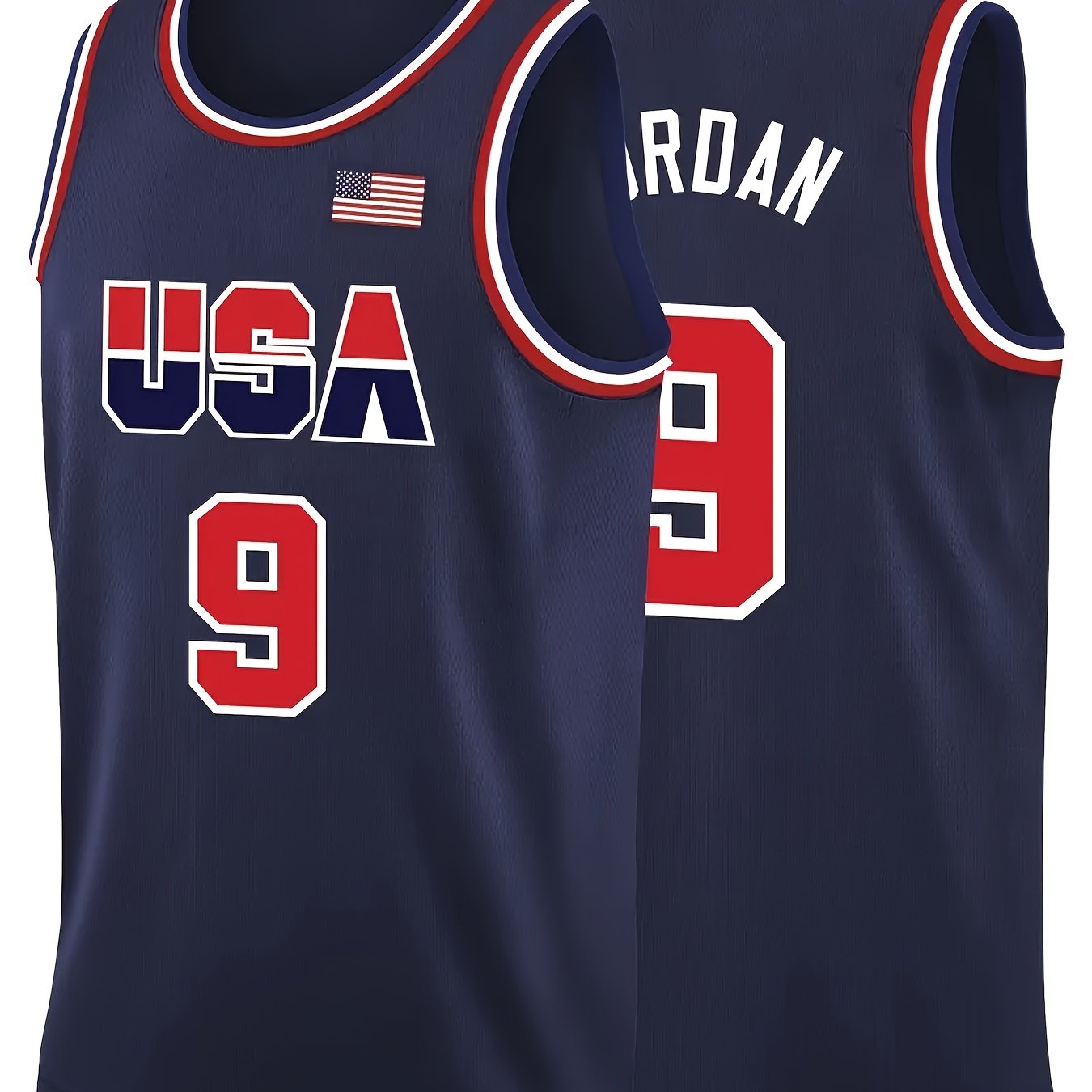 TEMU Men's #9 Embroidered Basketball Jersey - Usa , Navy /, Breathable Athletic Tank Top For Basketball, Casual Wear - Regular Apparel, Basketball