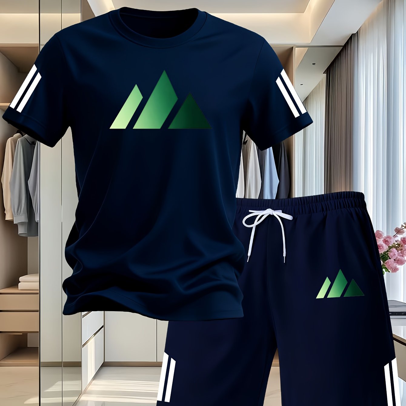 TEMU Conjunto de 2 piezas para hombre de moda deportiva casual de manga corta y pantalones cortos, con moderno estampado 2D, conjunto deportivo de 2