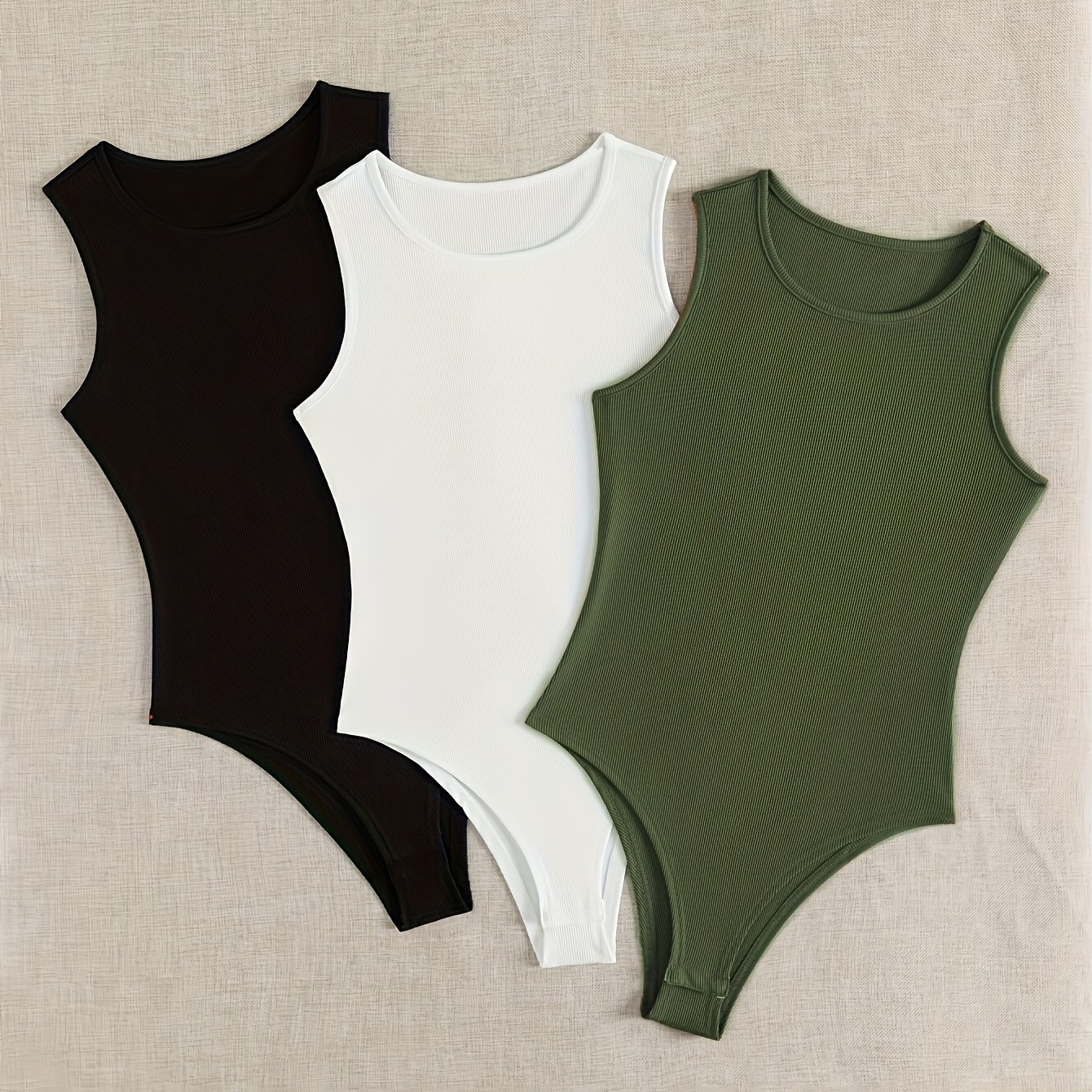 TEMU Women's 3pcs Set, Ribbed Spring/summer/autumn Sexy Casual Vest Onesie, New Style