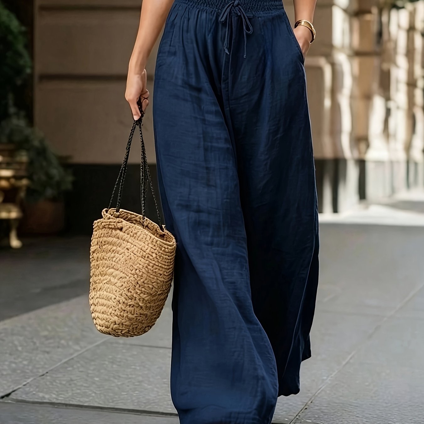 TEMU Wy260601354 Women's Fashionable Casual Bohemian Style Loose Wide-leg Pants For Spring/autumn, Versatile For Elegant Commuting, Daily Wear, And