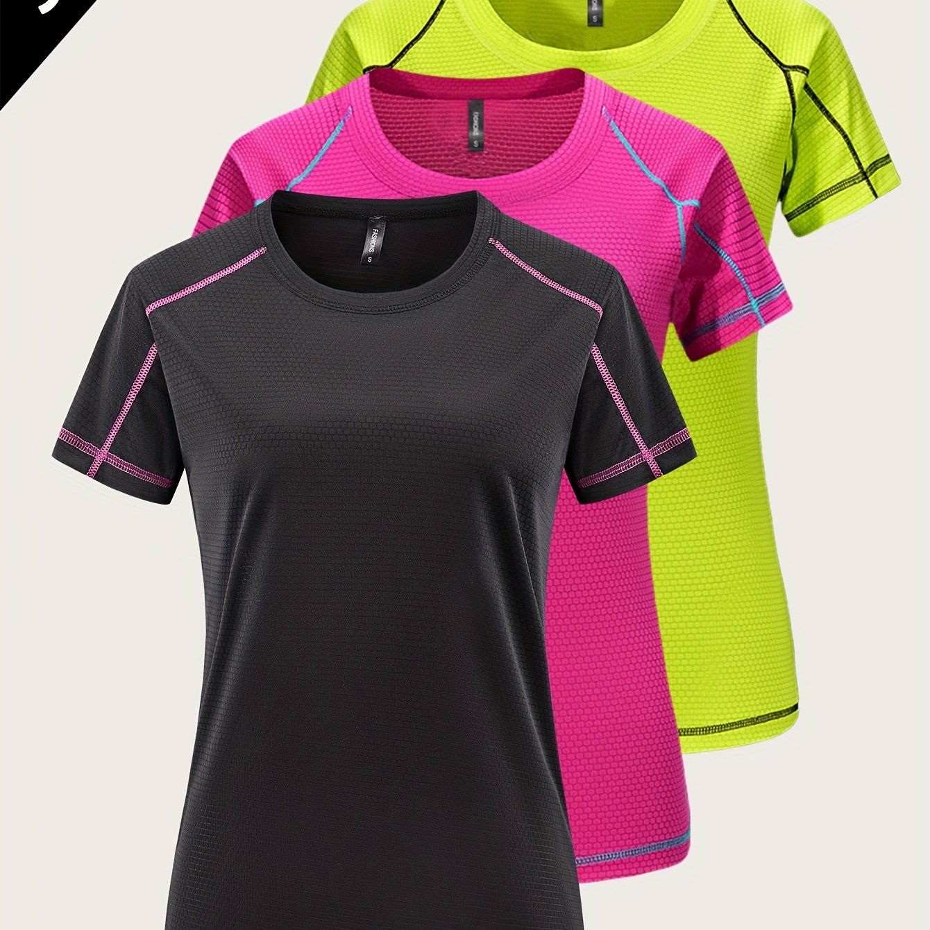 E-shop 3-teiliges Damen-Sommer-Set: Schnelltrocknendes Kurzarm-T-Shirt, Modisches Bequemes Rundhals-Oberteil, Ideal für Yoga, Fitness Jogging