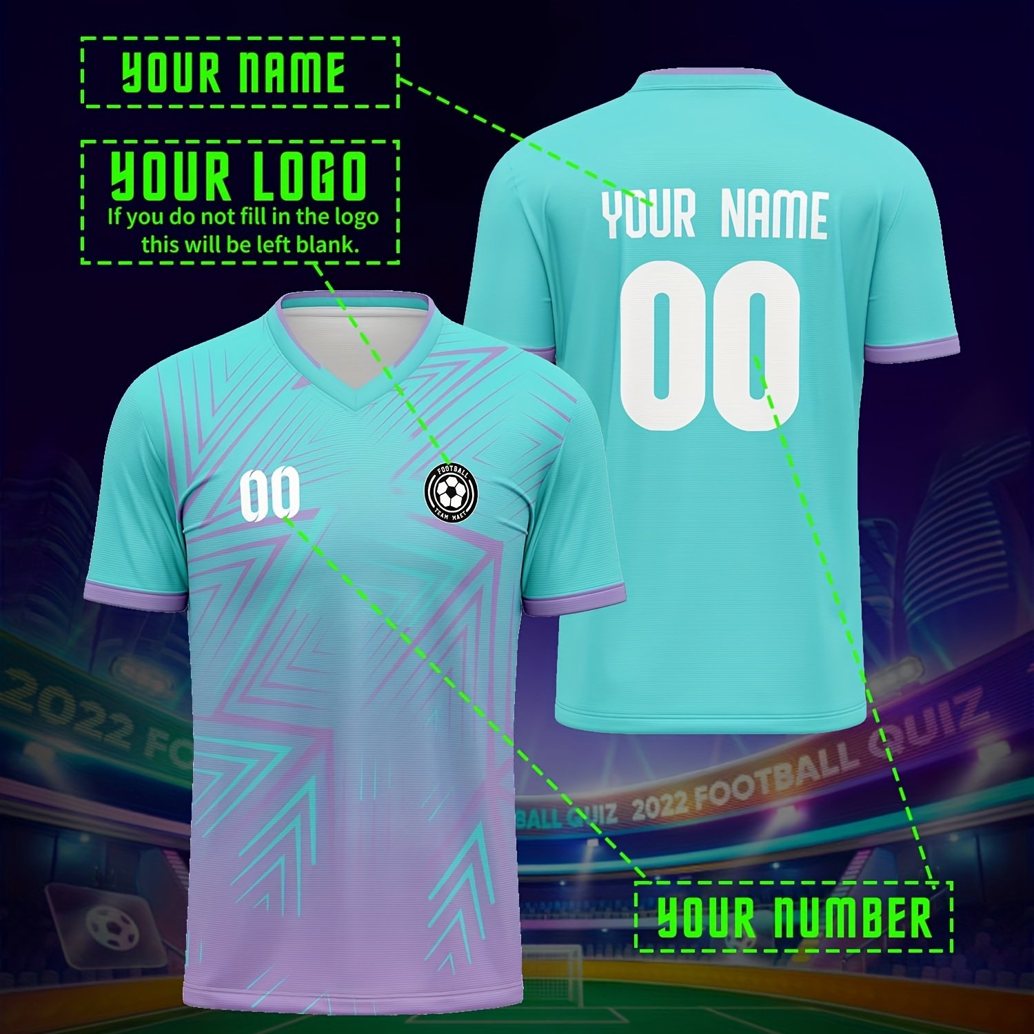 TEMU V-neck Soccer Sportswear, , Personalized Custom Name, Number And Logo, Suitable For Summer Parties, Sportswear, Fitness Equipment, Sports Style,