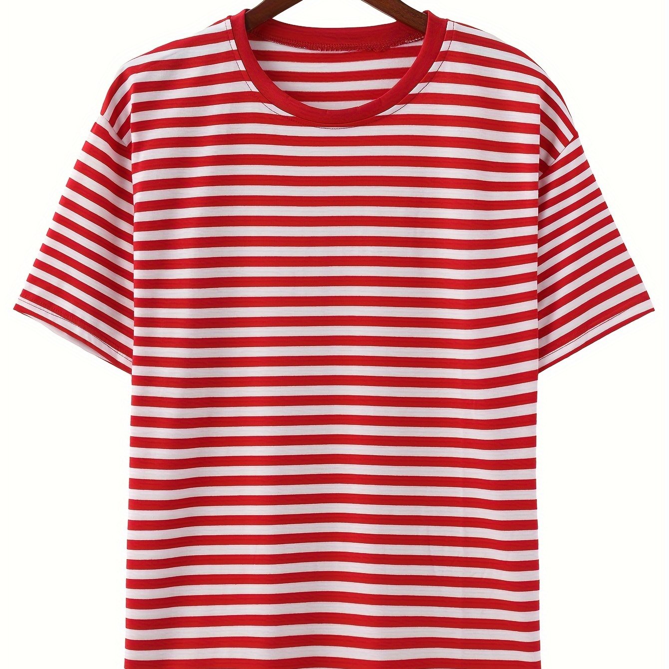 Summer T-shirt Casual Round Neck Red Striped Men's Short Sleeve T-shirt Men's Body Shirt