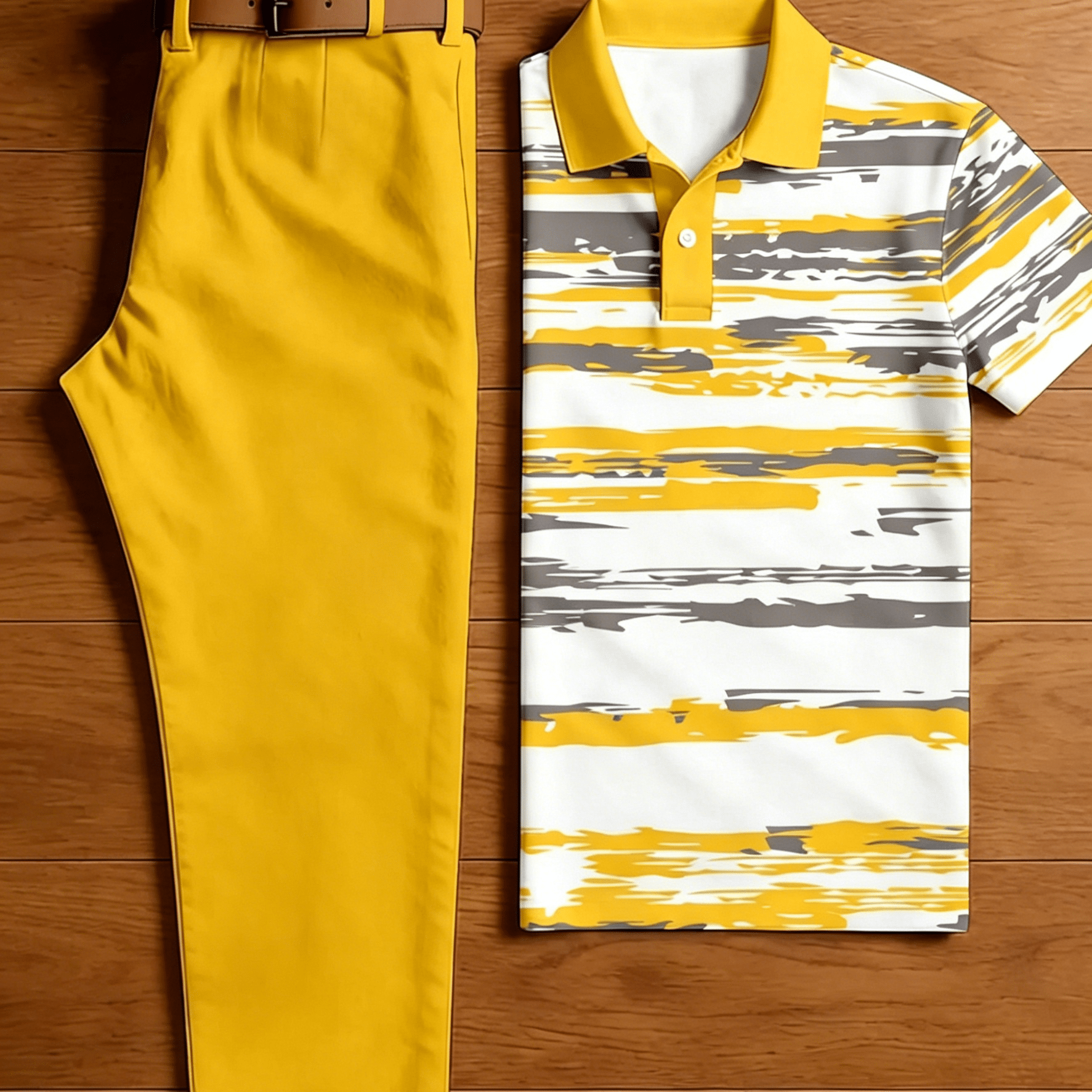Men's 2pcs Outfit Set, Abstract Striped Short Sleeve Shirt And Solid Straight Leg Chino Pants, Summer Casual Matching Suit