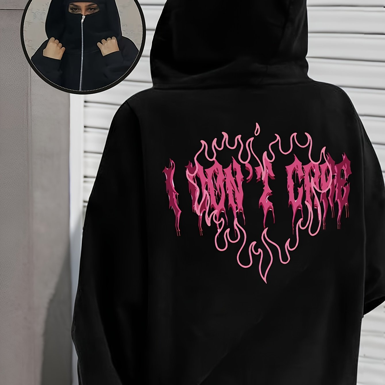 TEMU Women's Casual Heart Print, Gothic, Baroque Double Hat Zipper Hoodie