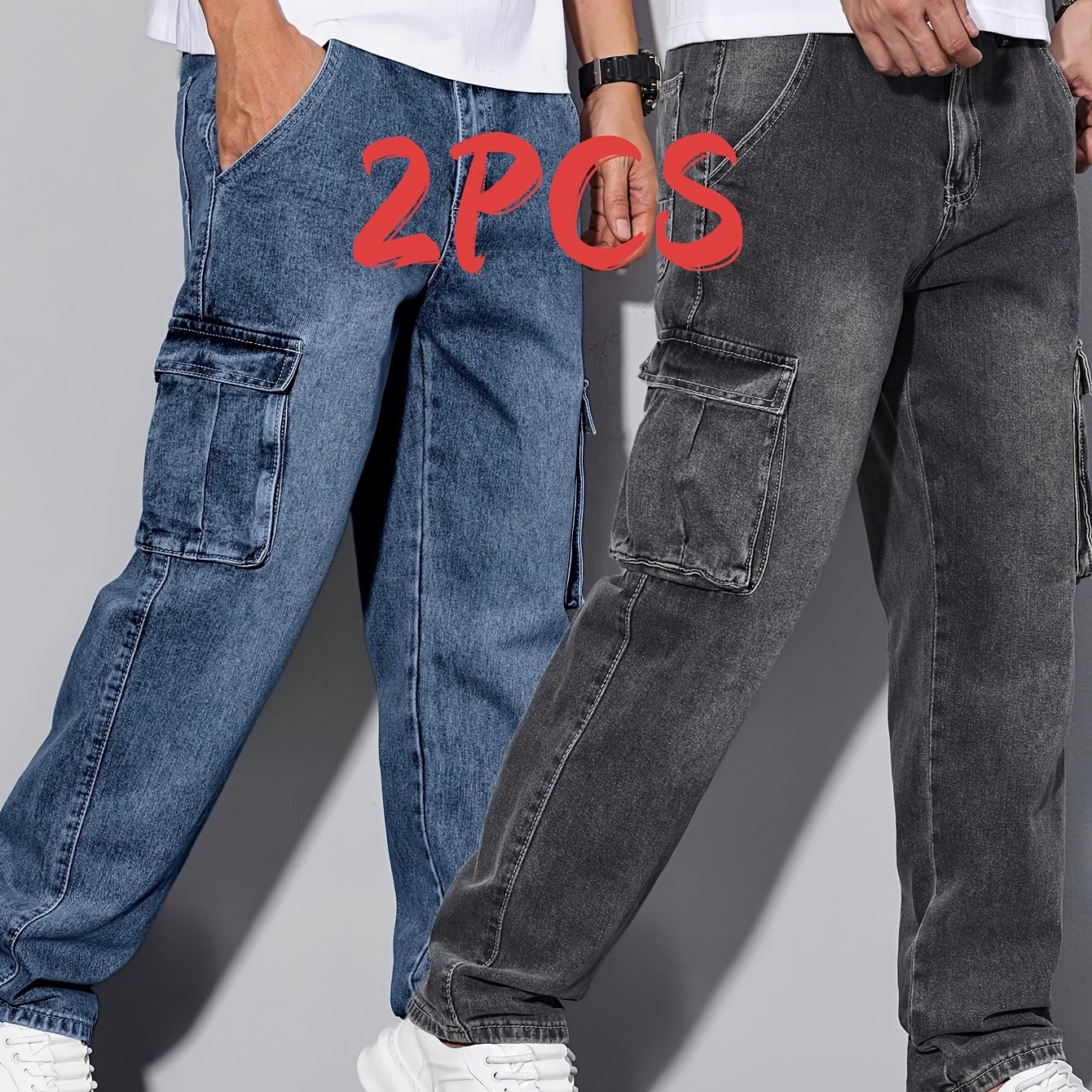 Image of Men'-piece Cargo Pants, Denim Trousers, Suitable For Outdoor Sports Pants, Lightweight Sweatpants, Open-leg Sweatpants, Mid-waist Loose Fit Side Pocket Casual Party