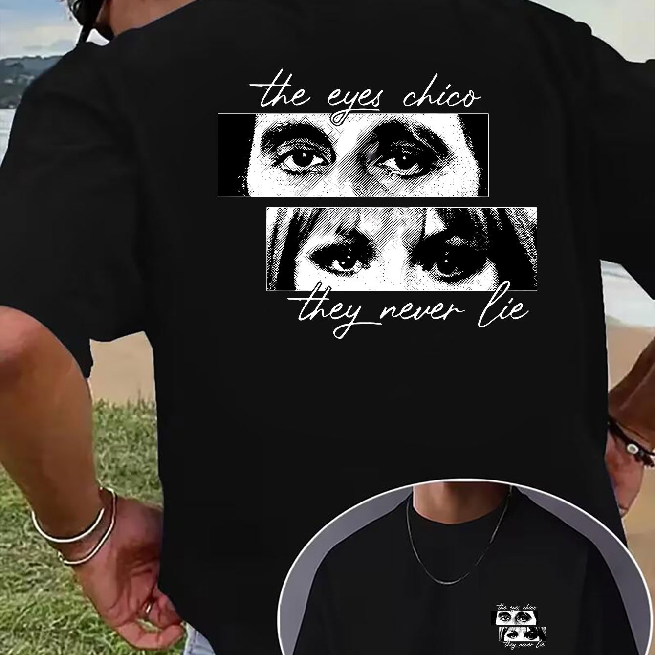 TEMU T-shirt da casual a maniche corte con , maglietta di nicchia a maniche corte con stampa di occhio " ", stampata sia sul che sul retro, tessuto a