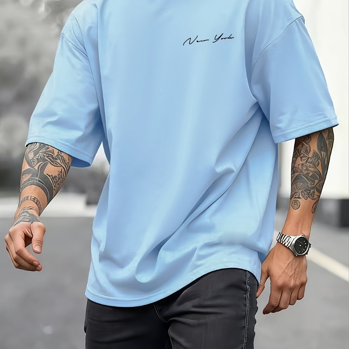 TEMU Letter Minimalist Print Short-sleeved Men's Versatile Slimming Trendy T-shirt
