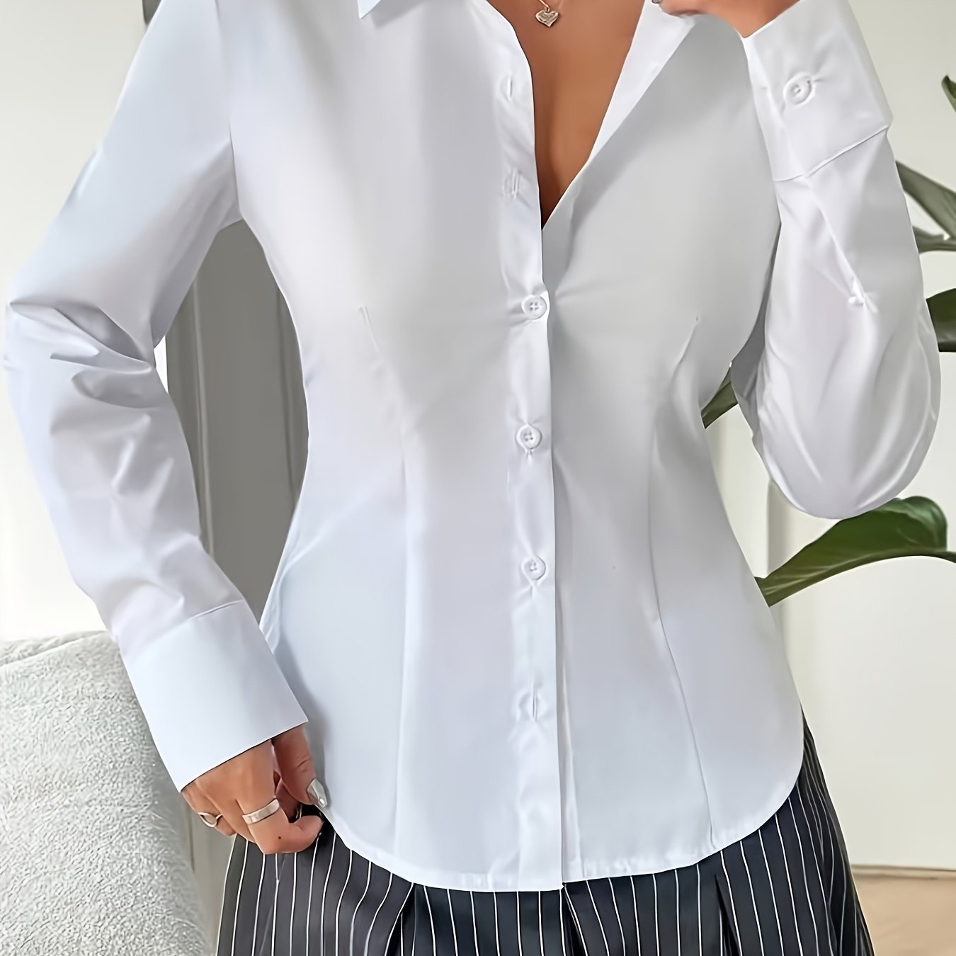 TEMU Women's New Long-sleeved Shirt/button Top/spring/summer/autumn And Winter Solid Color Shirt/women's Lapel Slim Fit