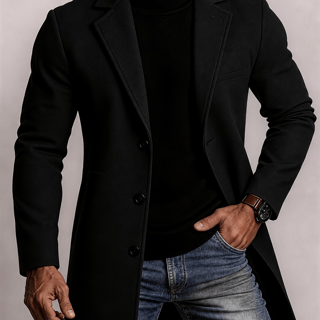 TEMU Mid-length Coat, Single-breasted Slim Fit Jacket, Temperament-enhancing Wrinkle-resistant Business Casual All-match Commuter Trench Coat