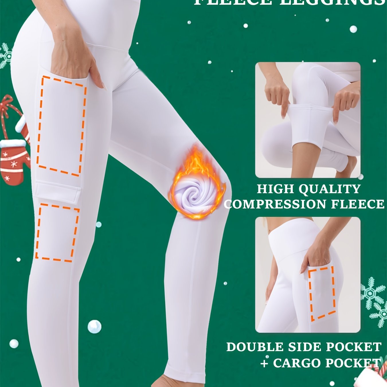 Women's Warm Fleece Leggings, Cargo Pocket Pants, Multi-pocket Leggings, Home Casual Pants