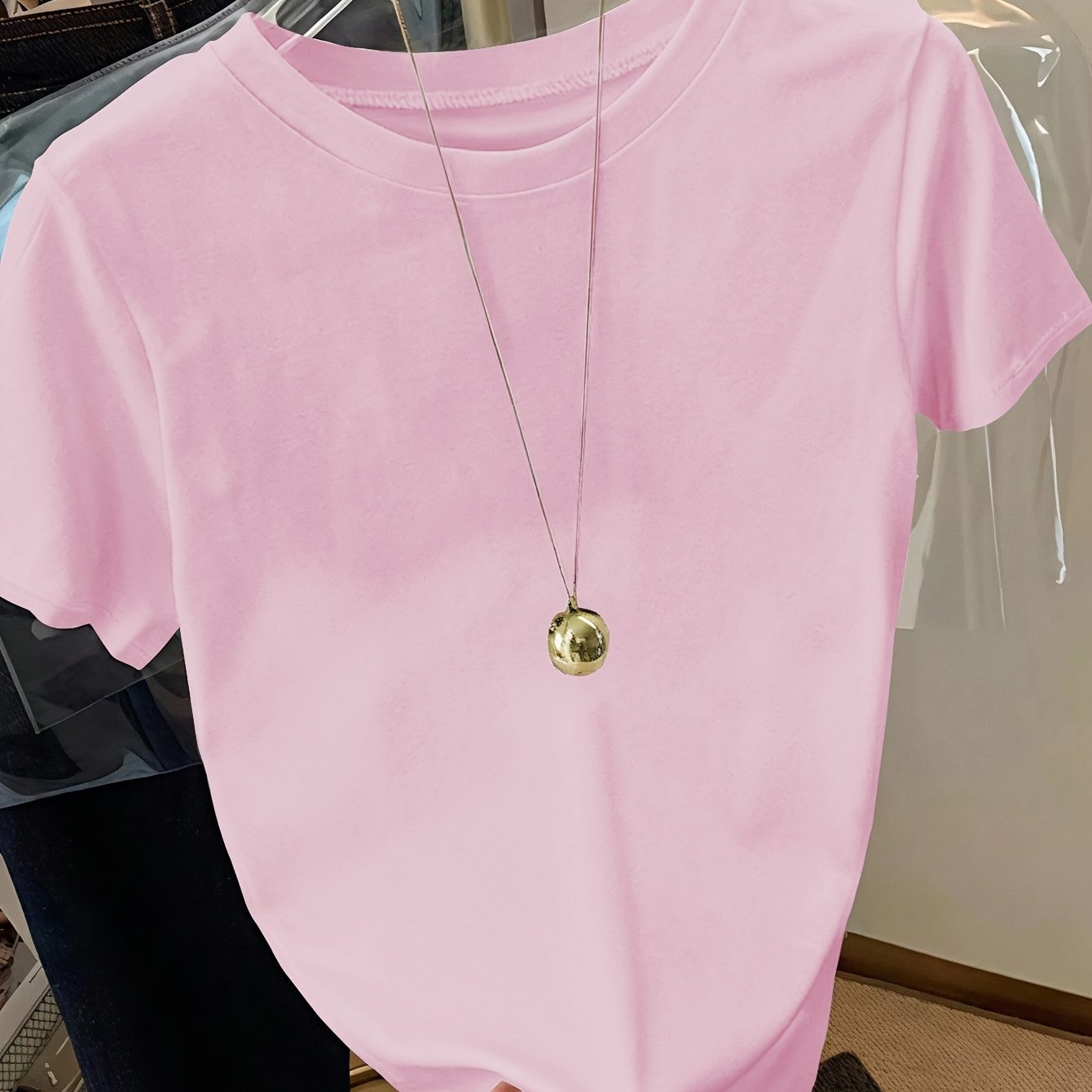 TEMU T-shirt, Short Sleeve Crew Neck Casual Top For Spring & Fall, Women's Clothing