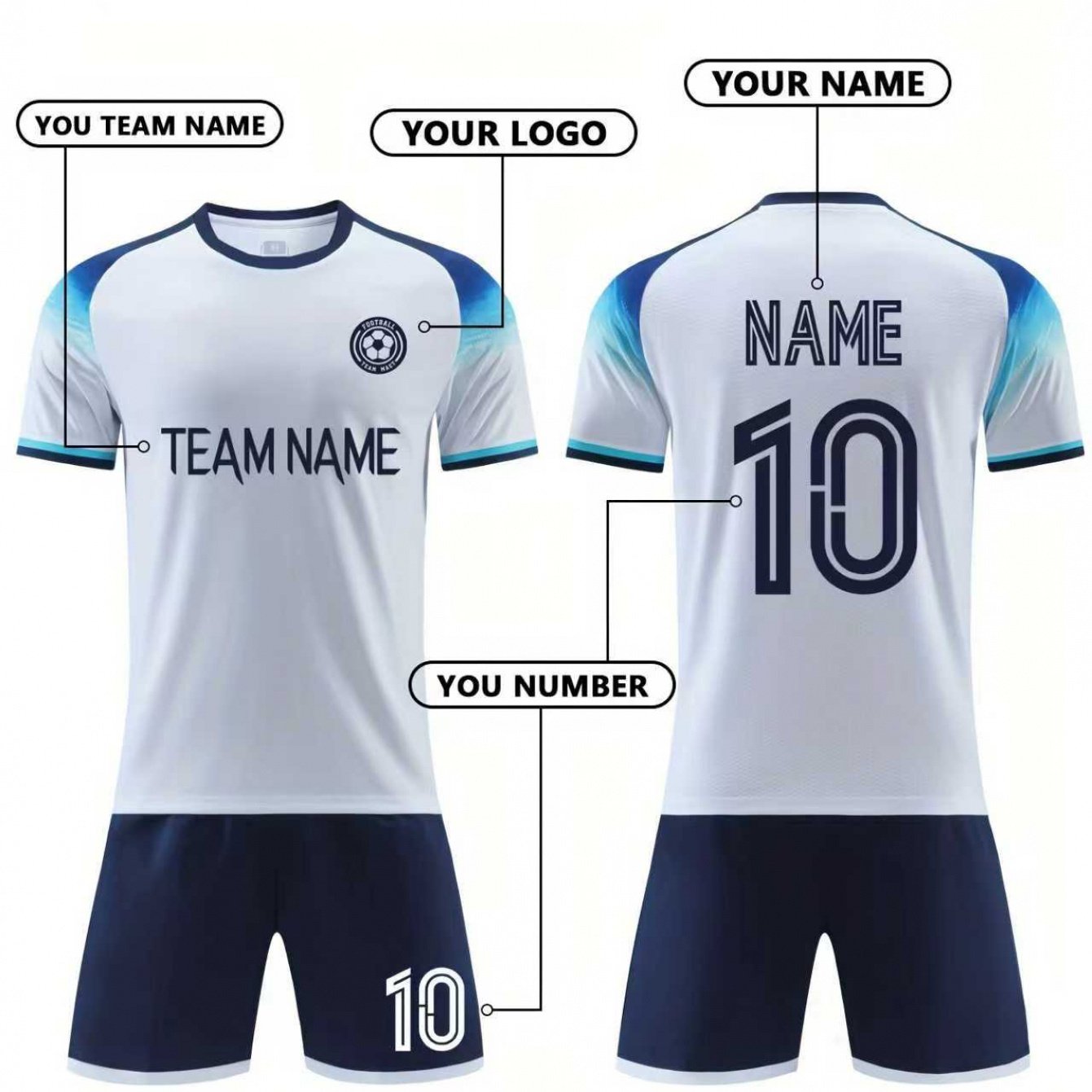 TEMU Custom Men's Soccer Uniform Set Men's Competition Suit - Personalized Team Logo, Name And Number Soccer Jersey, Sports Uniform 2pcs Top And