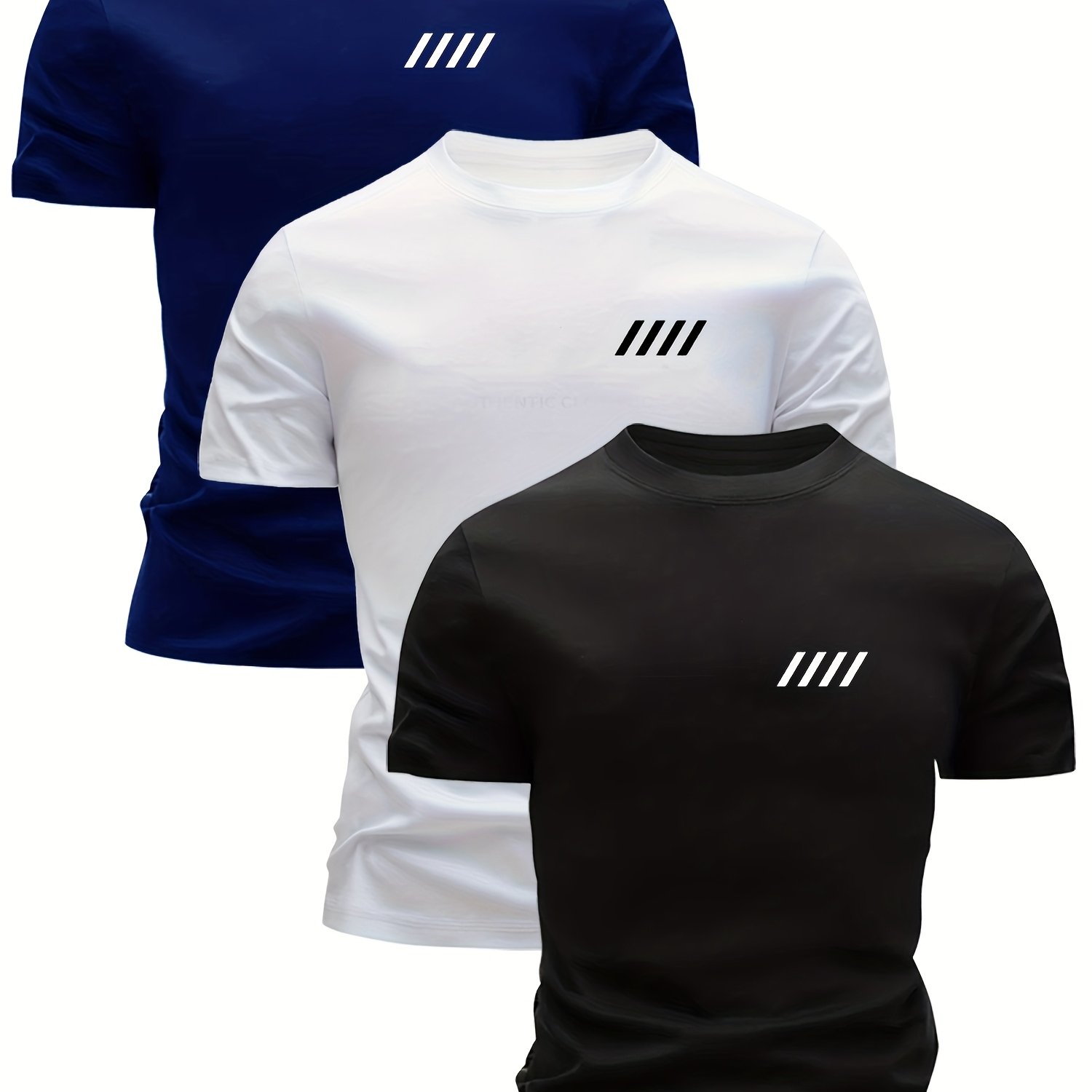TEMU 3pcs Mixed Print Four-stripe Pattern Men'-lightweight Round Neck T-shirt - Quick-dry, Breathable, Moisture-wicking Casual Summer Shirt For Men,