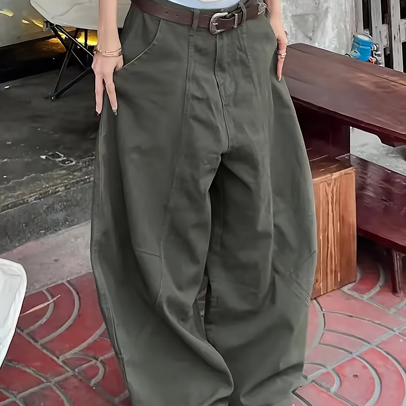 Image of 25aw+y2k Vintage Dark Green Jeans, Street Style Loose Fit