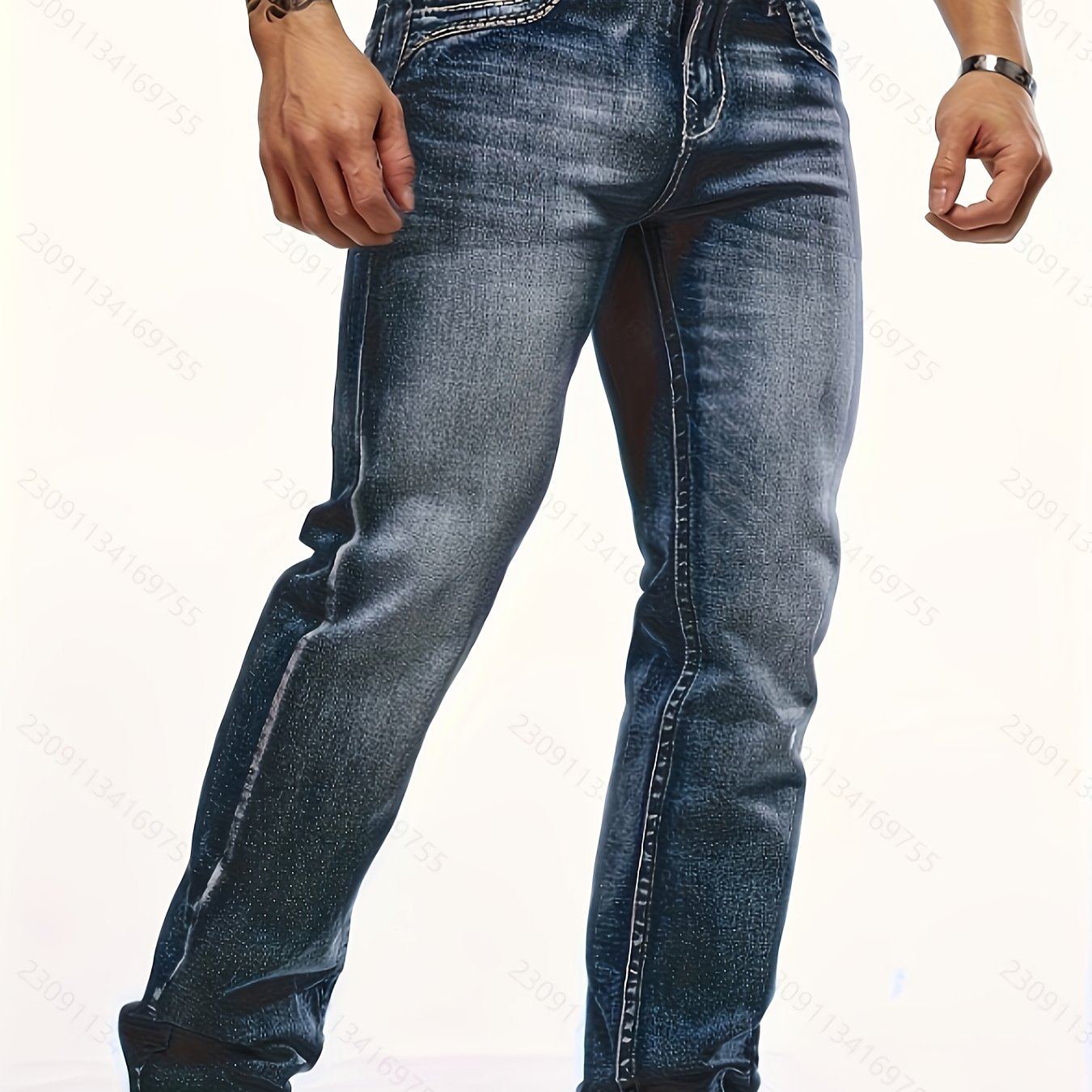 Men's Stretch Embroidered Slim -season Heavyweight Denim Jeans