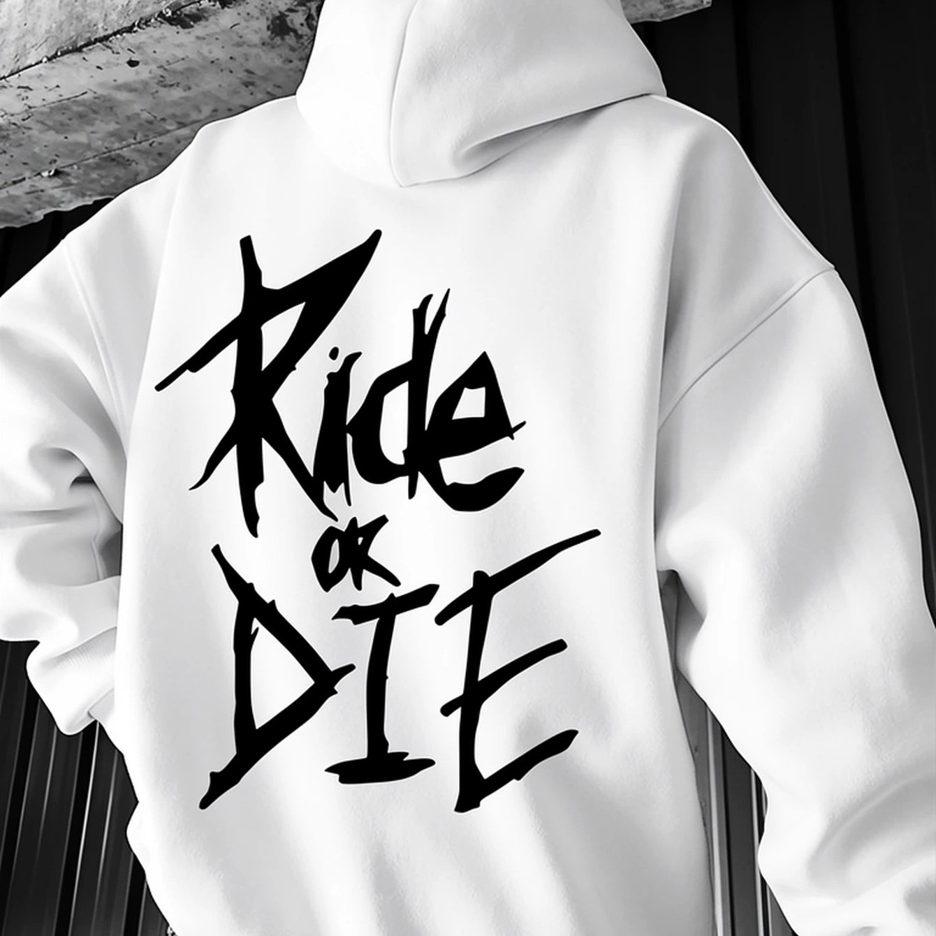 Image of Men's Graphic Hooded Sweatshirt, Oversized Black Streetwear Pullover With White Lettering, Soft Loose-fit Heavyweight Hoodie For Casual & Outdoor Wear, Gym, Training