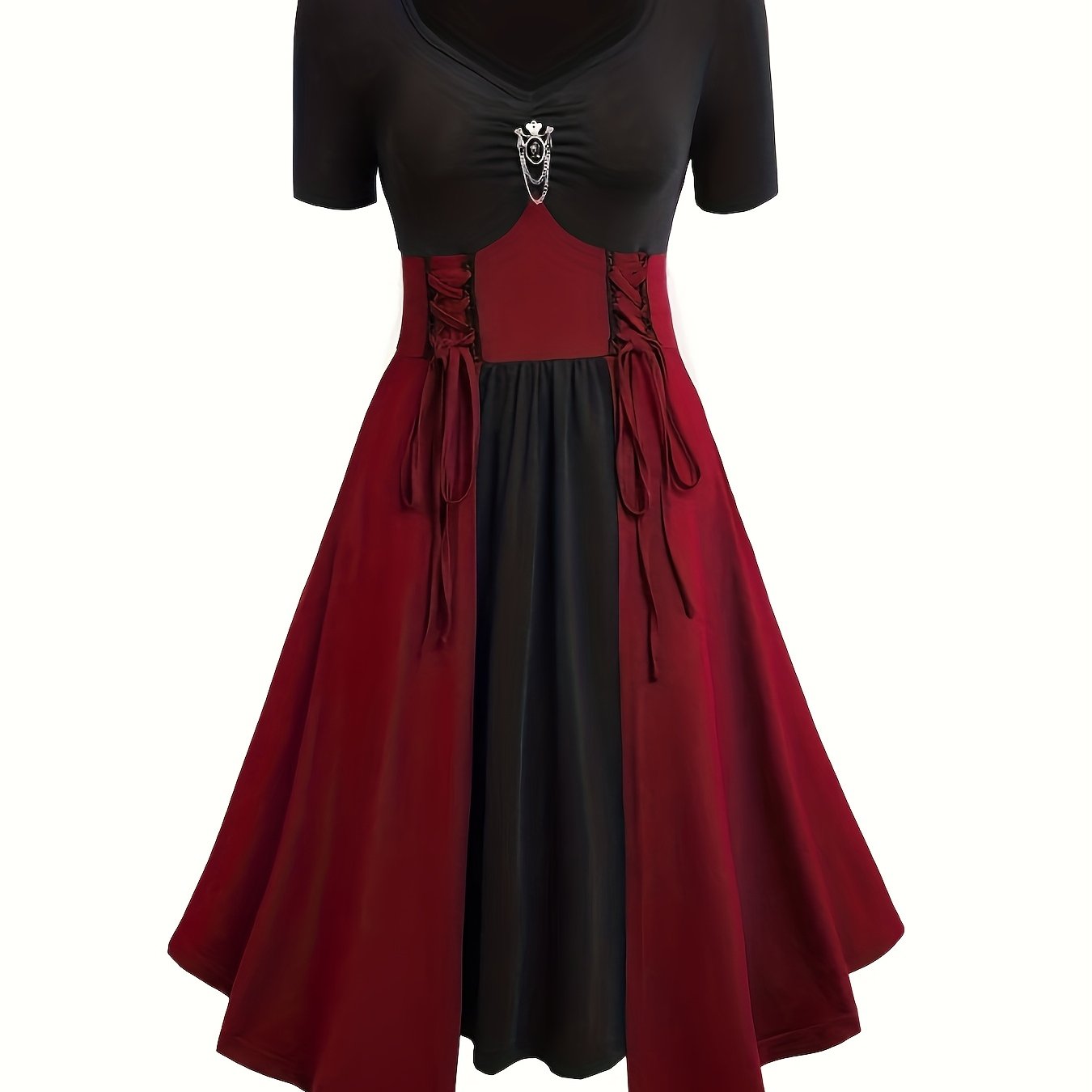Plus Size, Plus Size Women's Retro Color Block Layered Hem Short Sleeve Dress