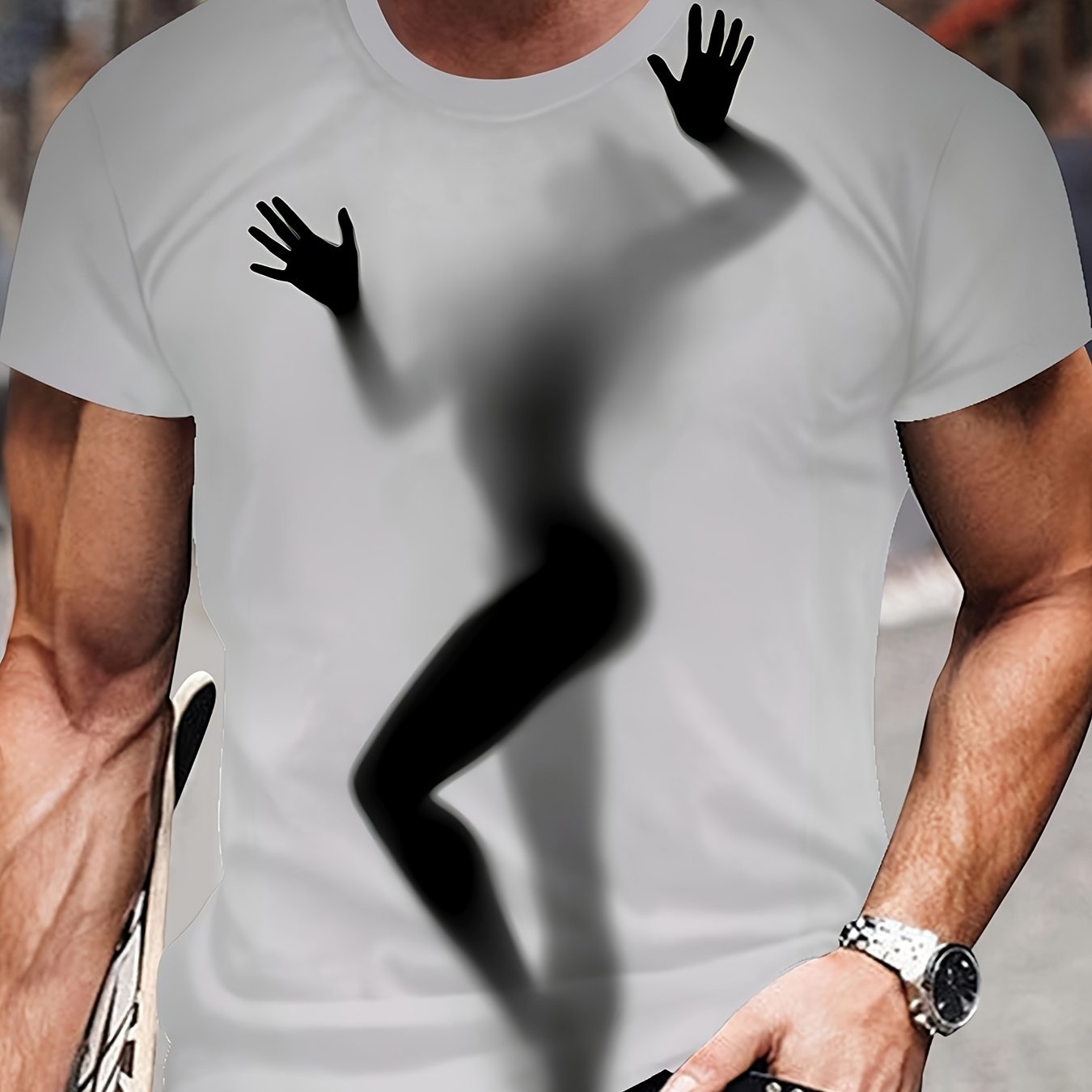 TEMU Men's Abstract Female Figure T-shirt - Round Neck Short Sleeve Top With Female Torso | Machine Washable Casual Wear Suitable For Parties,