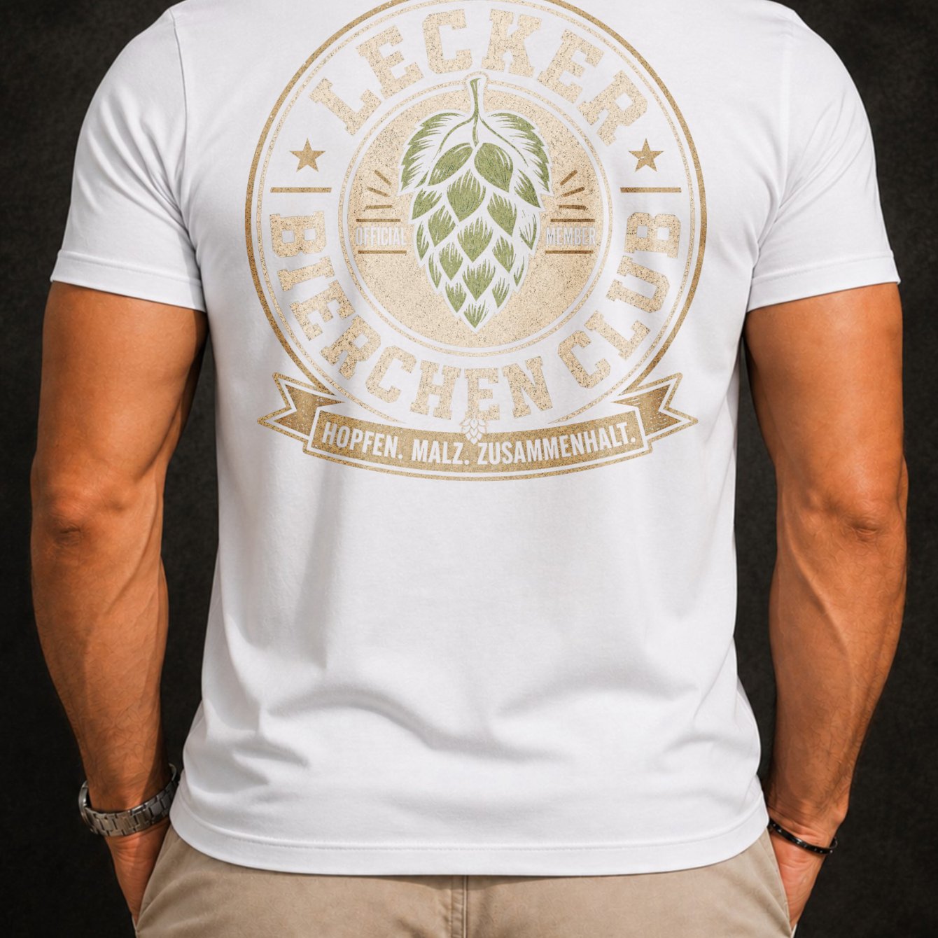 Beige Green Bierchen Round Beer-club And German Official Classic Pub Back Artwork Unisex All T-shirt Back Print