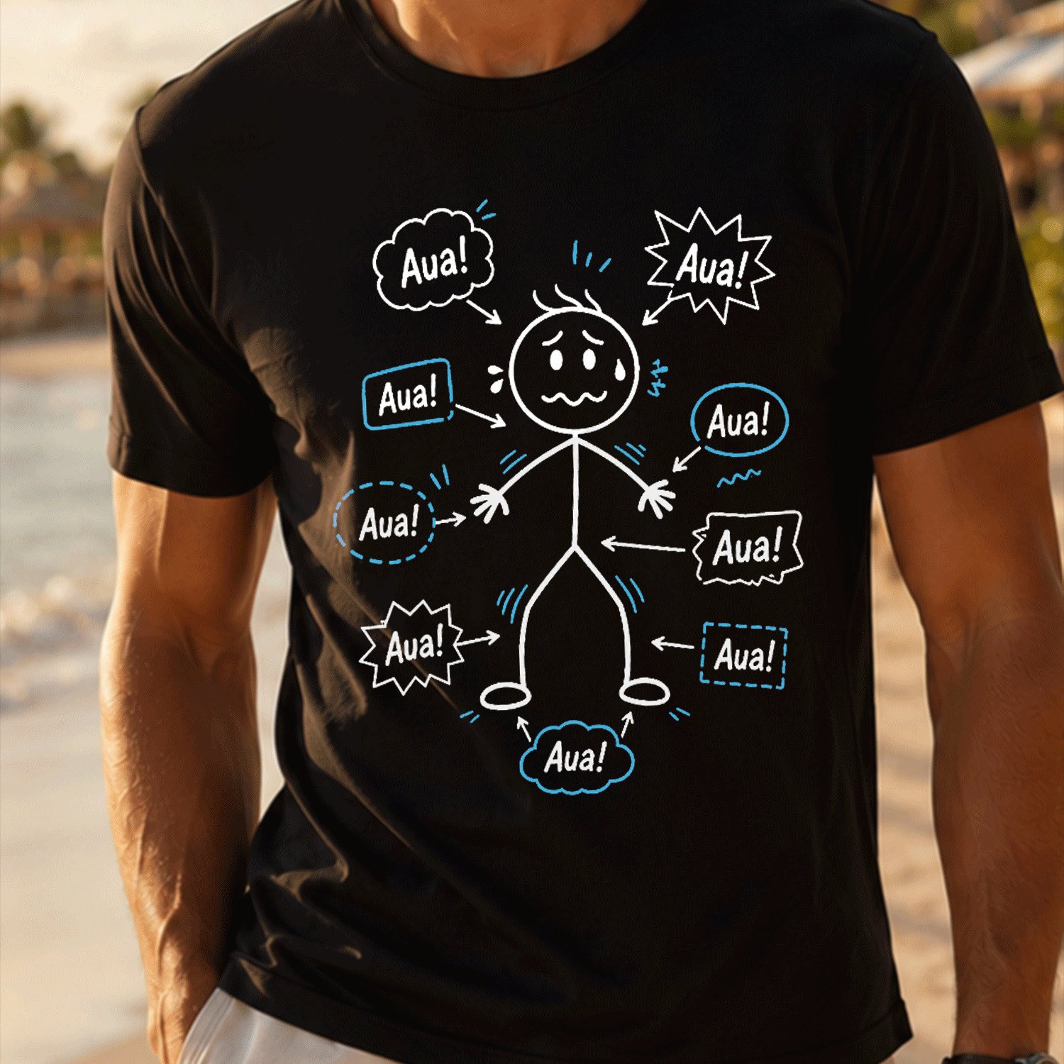 Image of Men's T-shirtplus Size Aua Everywhere Funny Stickman Pain T-shirt For Men Summer Casual T-shirt - Lightweight Tee For Seaside Vacation, Beach Resort Big And Tall, Plus Size, Plus Size