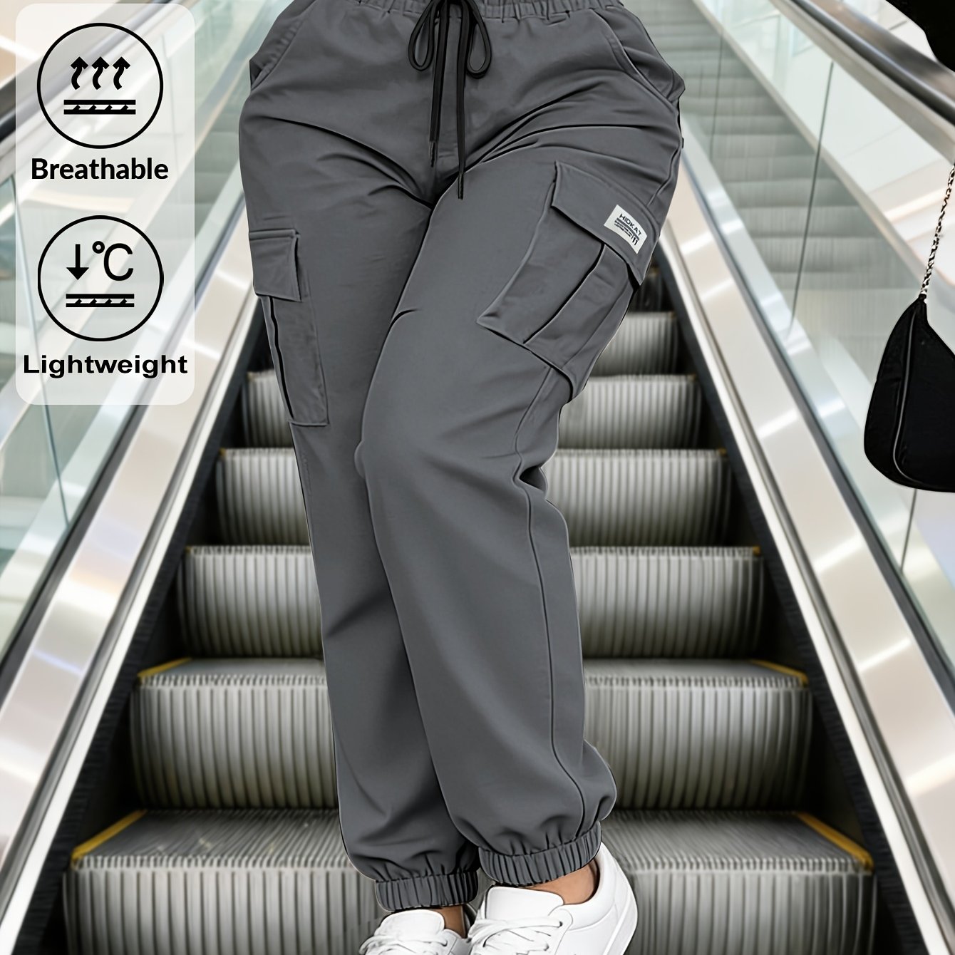 TEMU Women's Cargo Pants, Trendy And Fashionable Drawstring Waist With Large Pockets, Solid Color Long Pants, Suitable For S, Streetwear, And Daily
