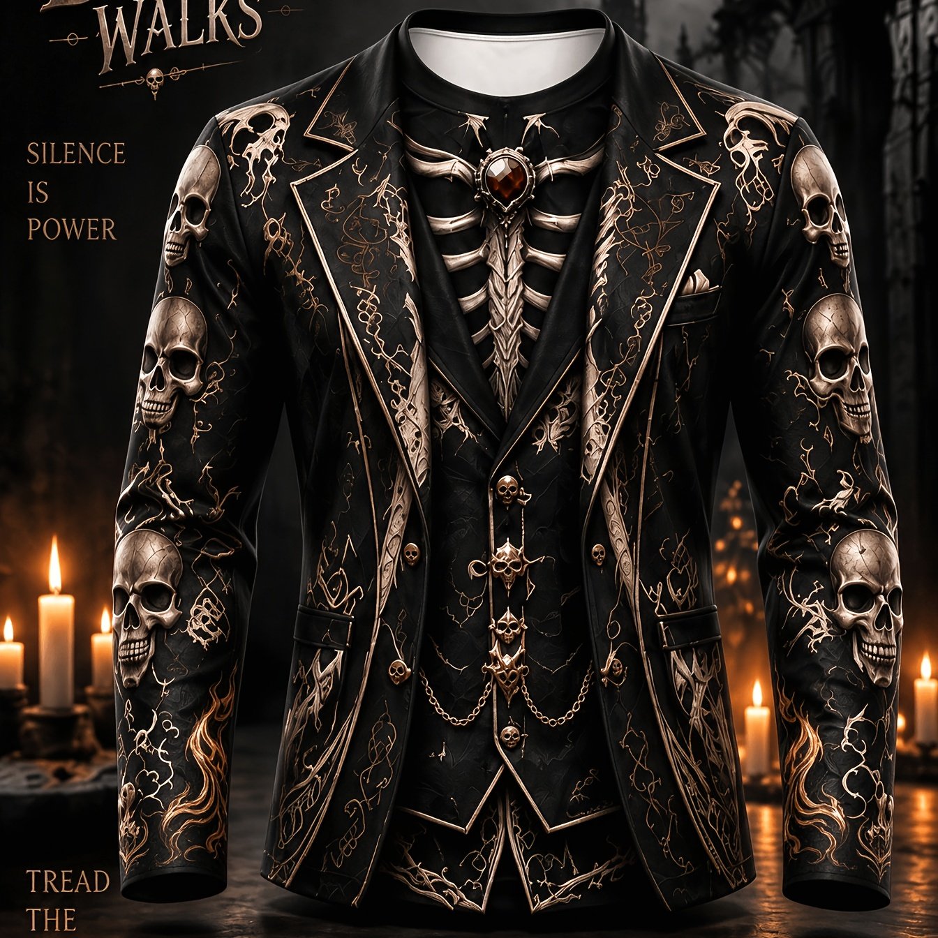 TEMU 1pc Men's 3pcs Set Printed Top With Skeleton Pattern, Halloween Costume Party - Printed Design - Not Textured, Plus Size
