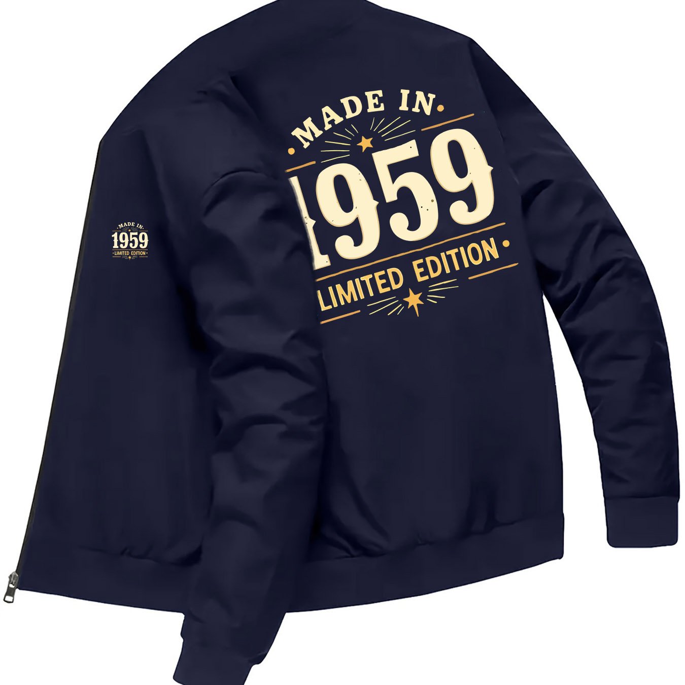 TEMU 1959 Edition Men's Vintage - 50th Anniversary Retro 1969-, Slim-fit Zipper Closure, Beige/tan Stand Collar Coat With 1959 Birth Year Design