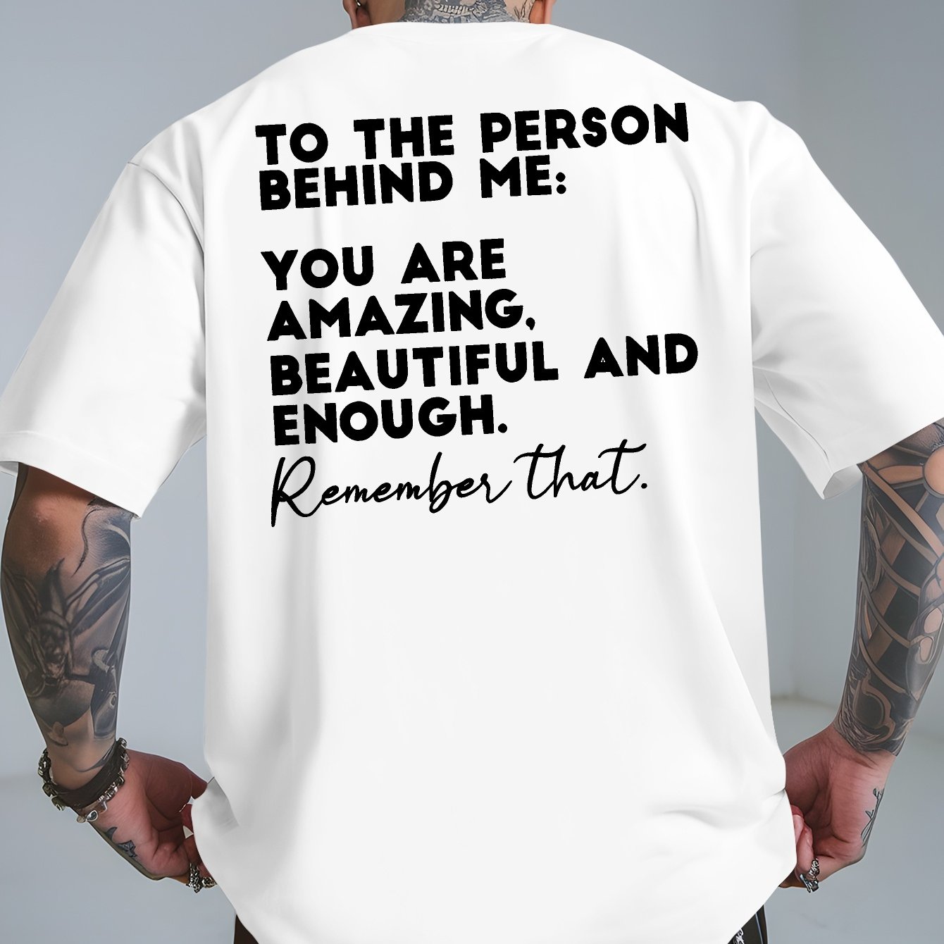 TEMU Men's Summer Short Sleeve T-shirt - Red With Back Print "to The Person Behind Me" - Breathable Round Neck Casual Beach Vacation Shirt,