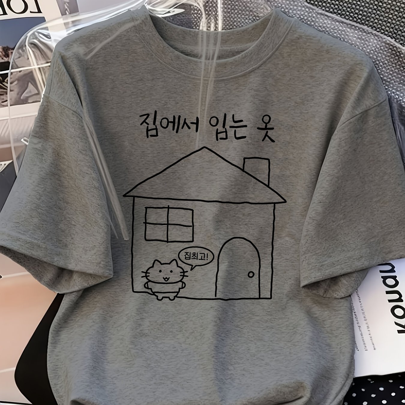 TEMU 만화 프린트 반팔 티셔츠, 캐주얼 티 - 원단, 여름에 완벽, 여성용 편안하고 패셔너블, 부드럽고 통기성 좋음