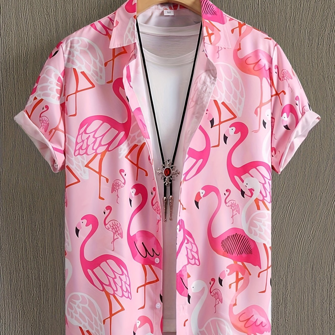 Hawaiian Flamingo Print Men's Short Sleeve Shirt