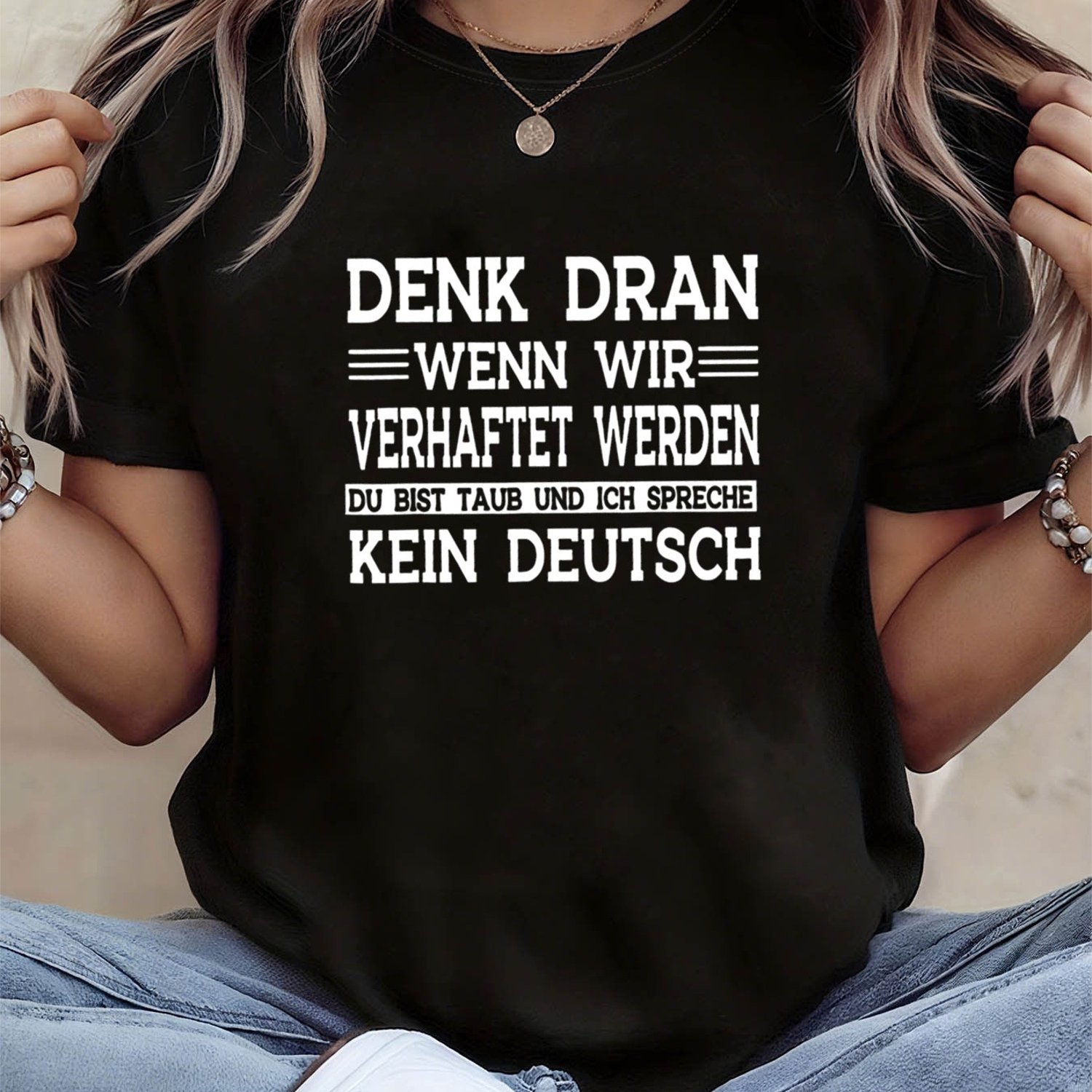 German Get You're Deaf 't Letter Print Women And Men's T-shirt, Short Sleeve Crew Neck Casual Top For Summer And Spring, Women And Men's Clothing