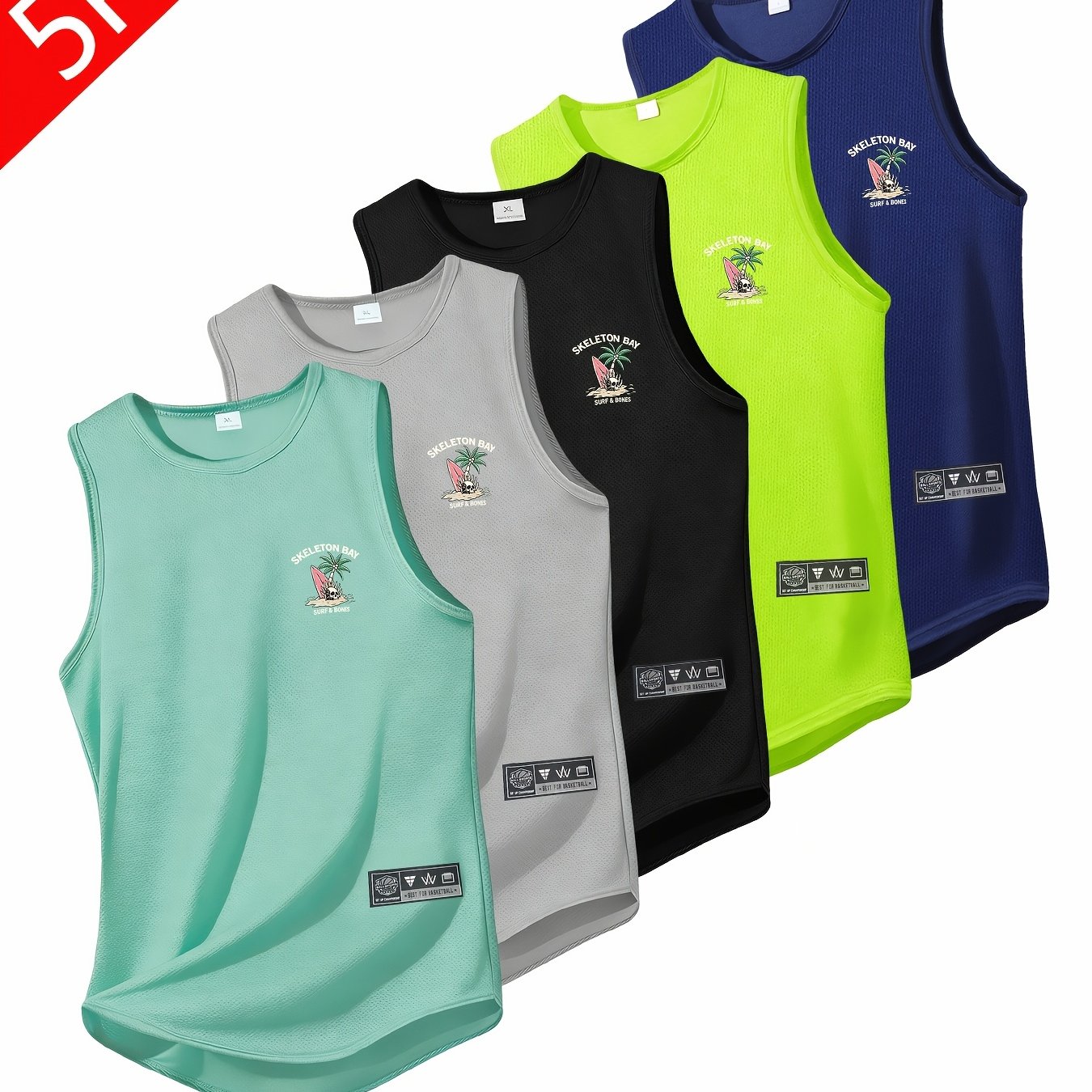TEMU 5 pezzi Canotta Traspirante da Allenamento - Top Senza Maniche Standard, Stile Sportivo, Adatta per Palestra, , Attivit� e Abbigliamento Estivo