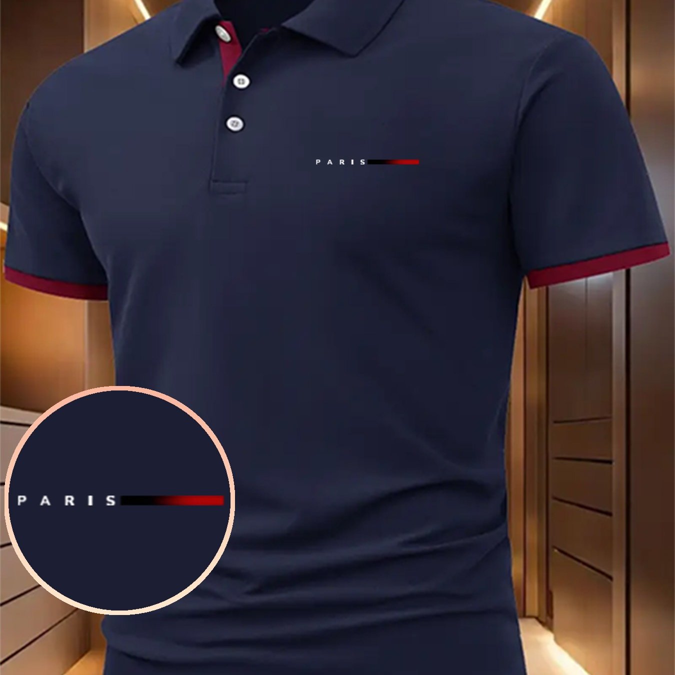 TEMU Print Design With Paris Pattern - ' Short-sleeve Shirt, Business Casual Versatile, And Golf, Streetwear Trendy Style, For All Body Types, Men's