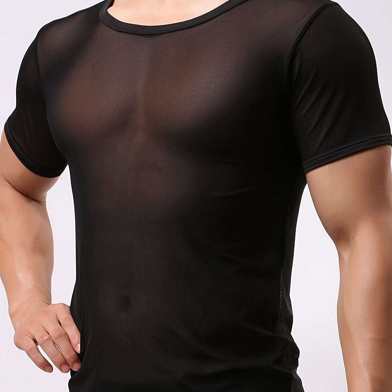 E-shop Herren-Unterziehshirt aus eis-seidigem Fasergewebe mit Rundhalsausschnitt, ultradünnes Basisschicht-Top, Freizeit-Herbstshirt für Zuhause,