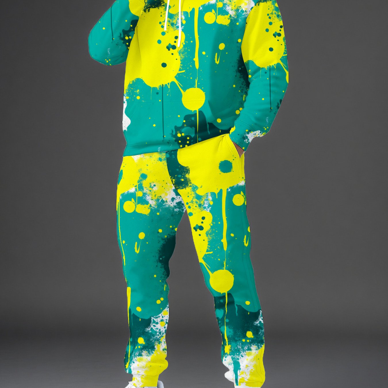 Image of Men's Casual Sportswear Set Featuring And Print Hoodie And Joggers, Perfect For Streetwear And Everyday Use. This Unisex Outfit Includes Lounge Clothing With A And A Sporty , Made From Breathable