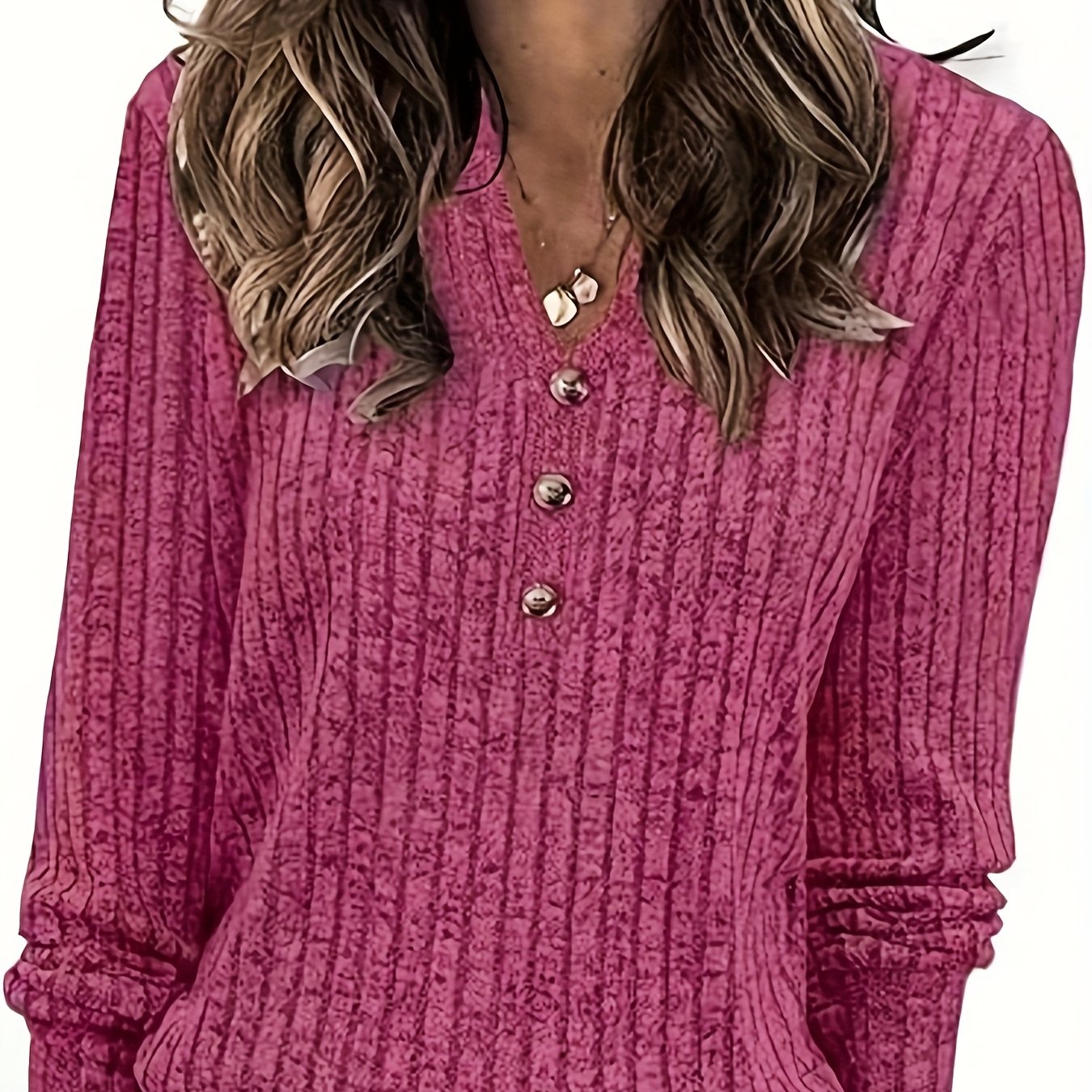 Women's Ribbed Fashion Long Sleeve Top V-neck Casual Loose Sweatshirt