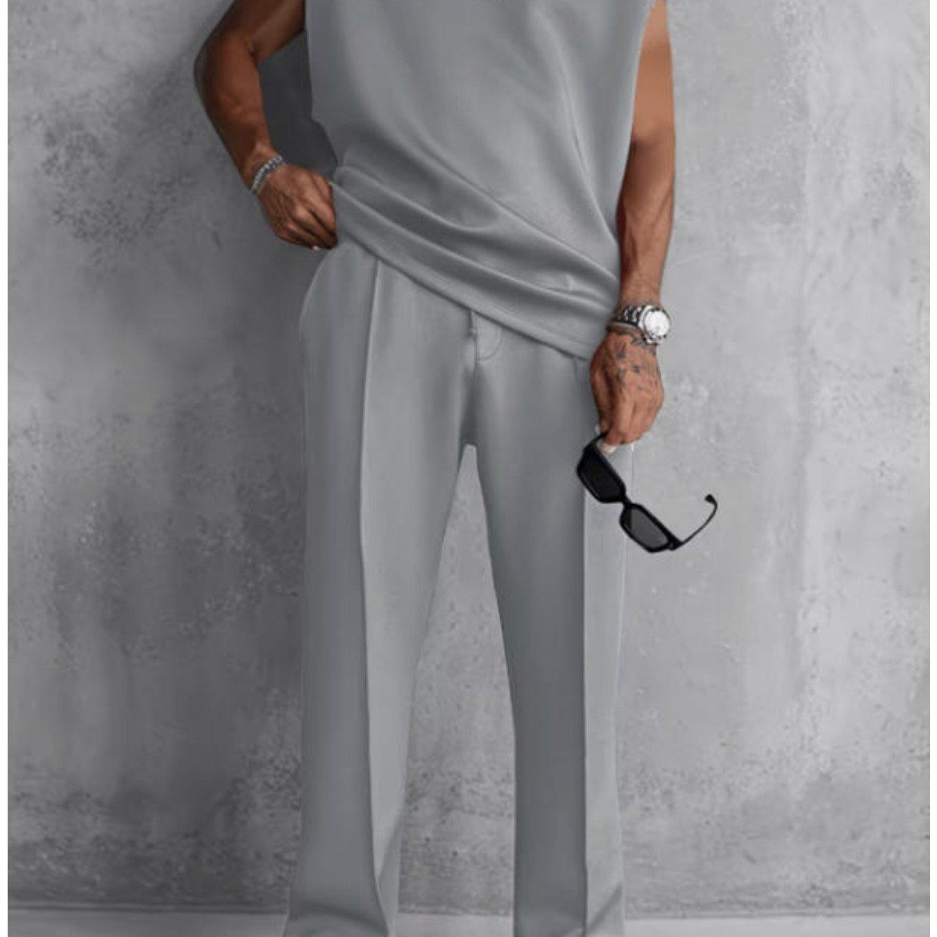 Sleeveless Men's Fashion Casual Trendy Letter Graphic Tank Top Pants Set Street Style Adults Men Casual Wear